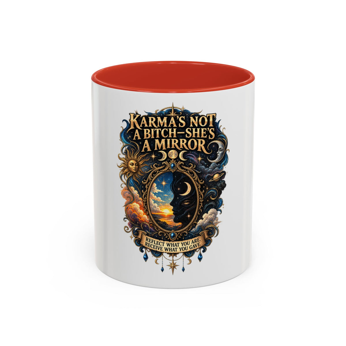 Coffee Mug — "Karma's Not a Bitch — She's a Mirror" Accent Ceramic Mug (11/15oz)