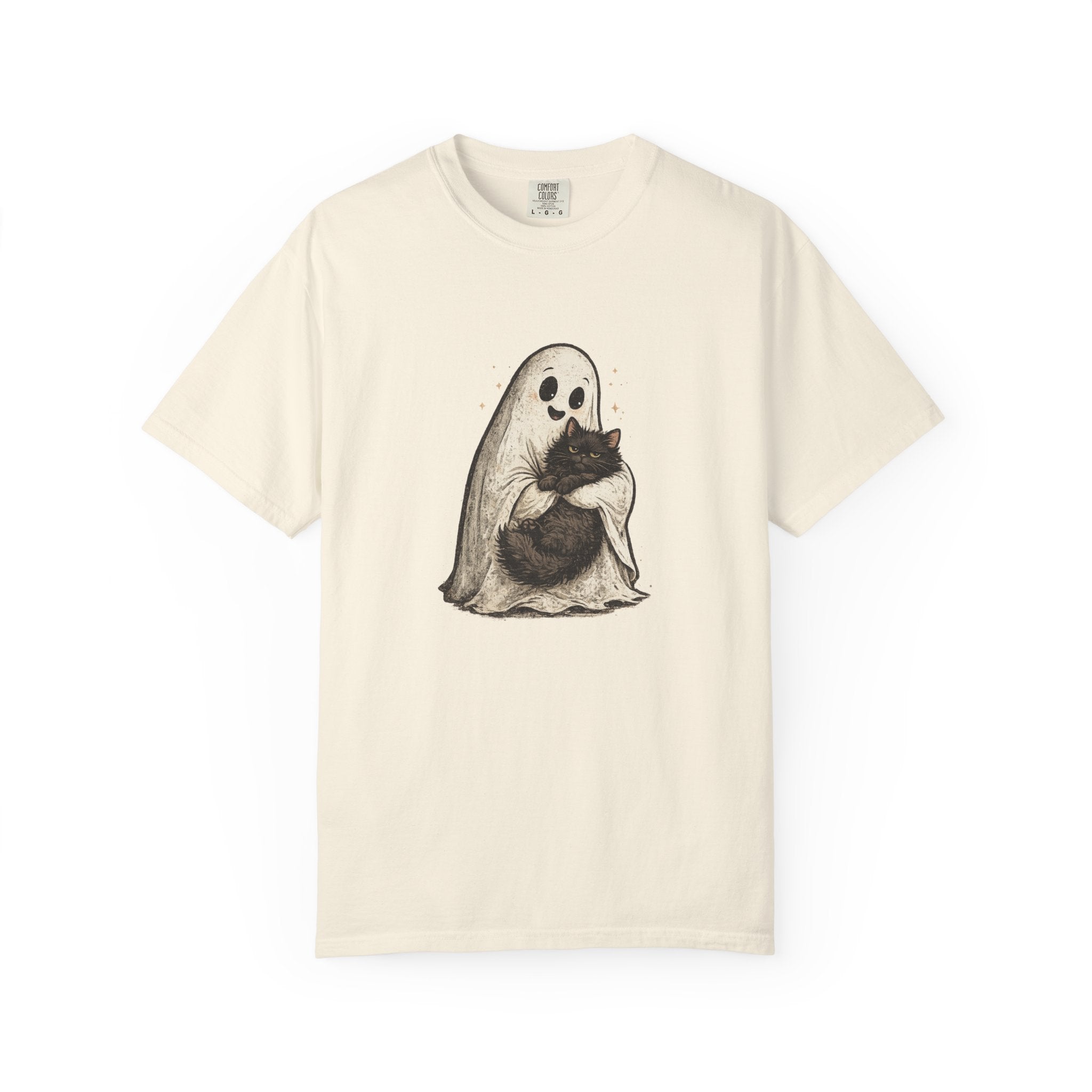 Boo & Meow Ghost Hugging Black Cat T-Shirt | Cute Spooky Tee