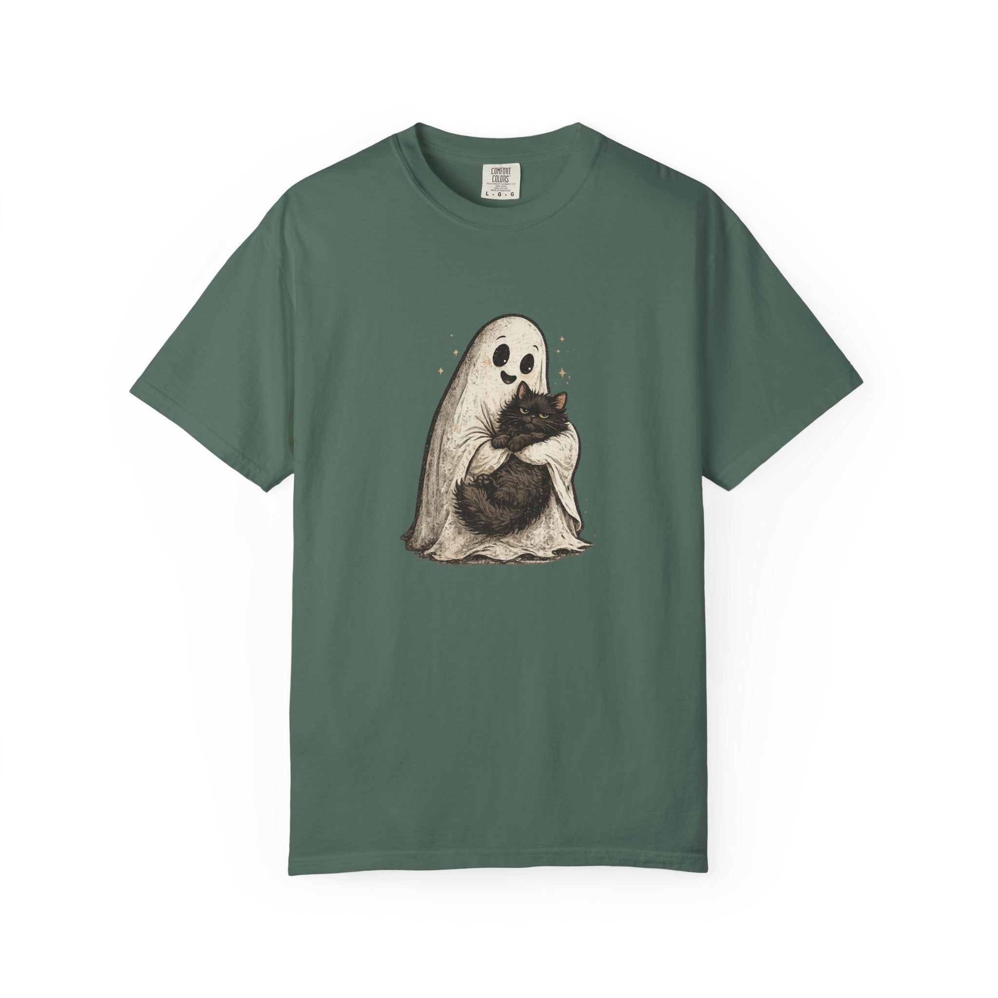 Boo & Meow Ghost Hugging Black Cat T-Shirt | Cute Spooky Tee