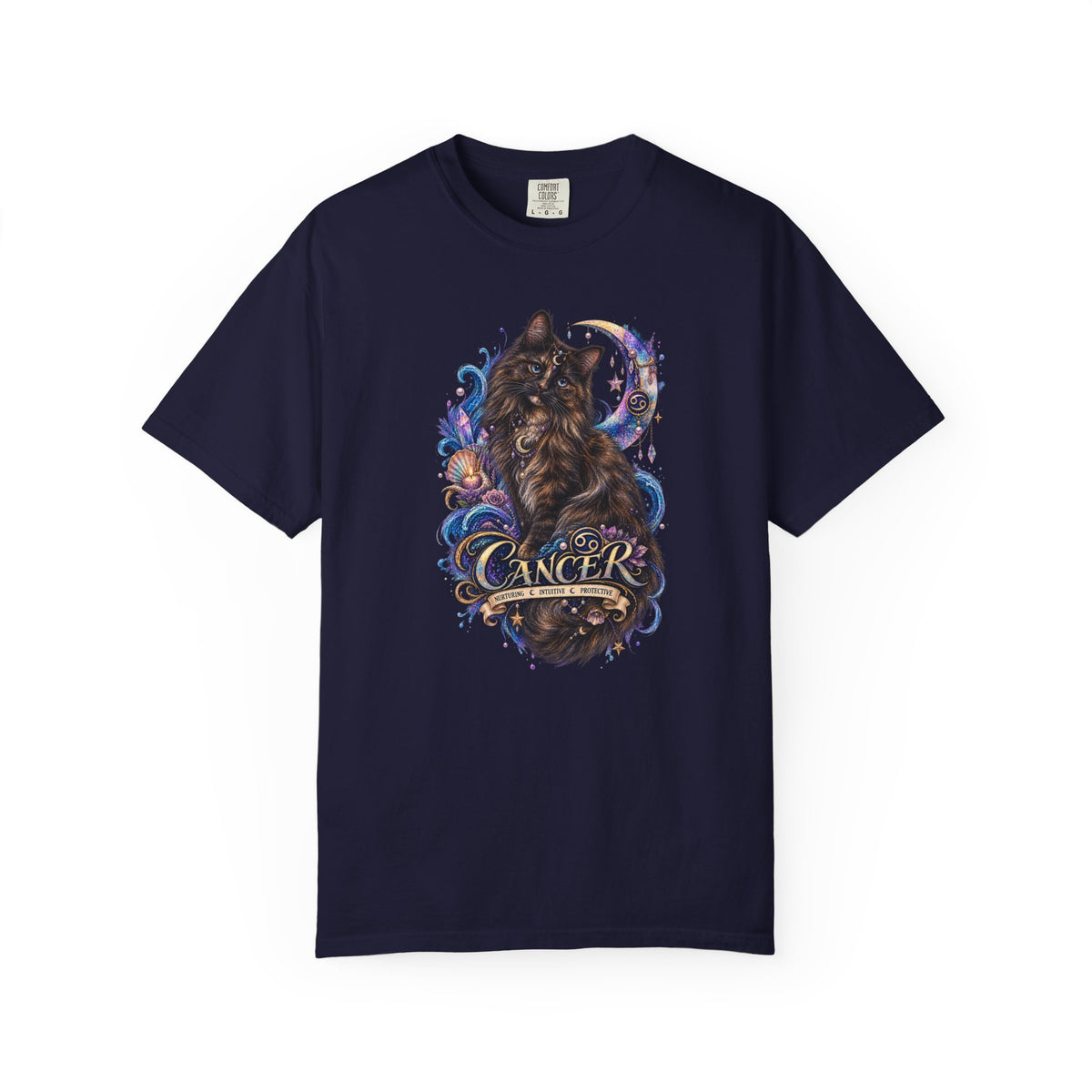 Cancer Zodiac T‑Shirt — Mystical Tortoiseshell   Cat Horoscope Design
