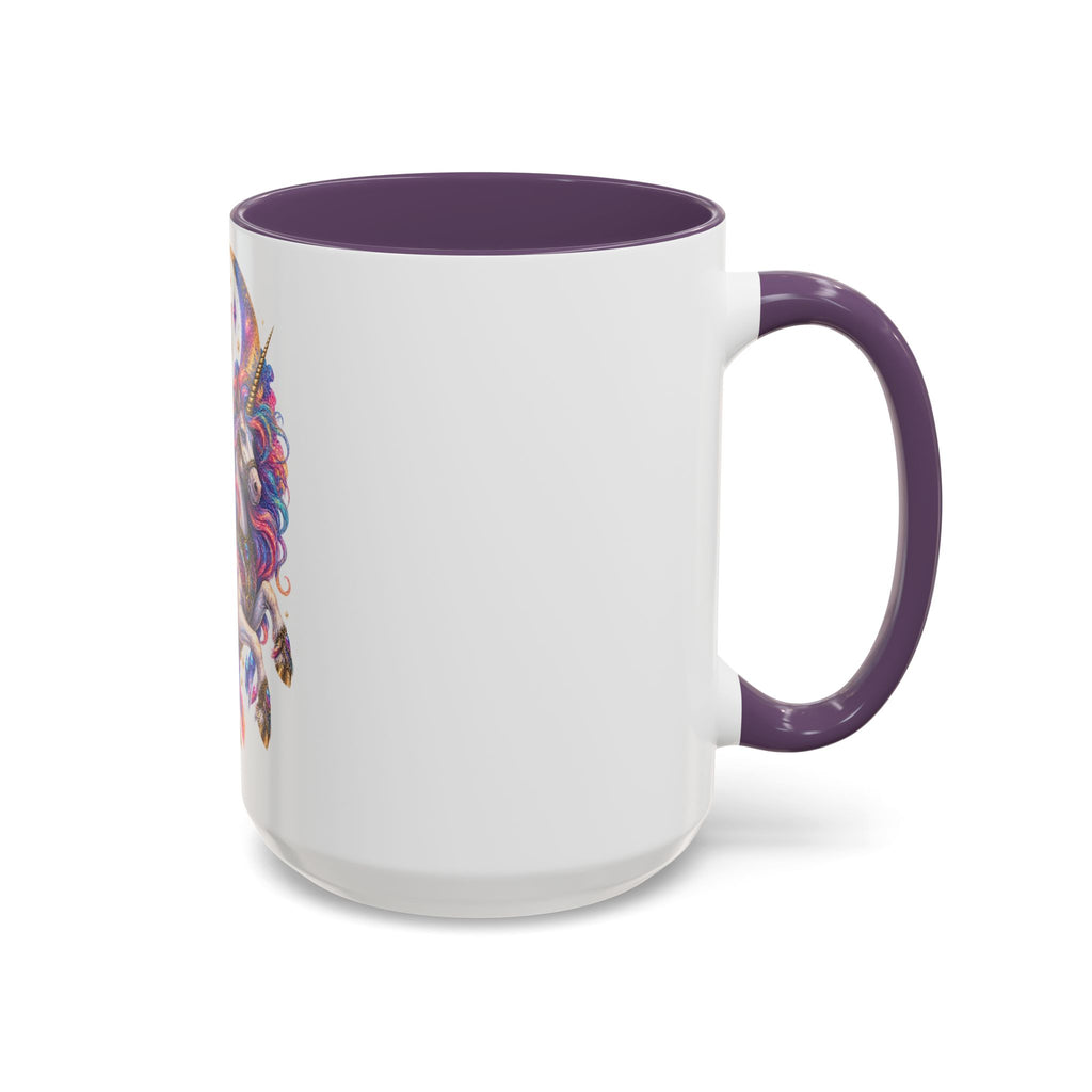 Magical Cat Knight on Unicorn Accent Coffee Mug — Colorful Fantasy 11/15oz