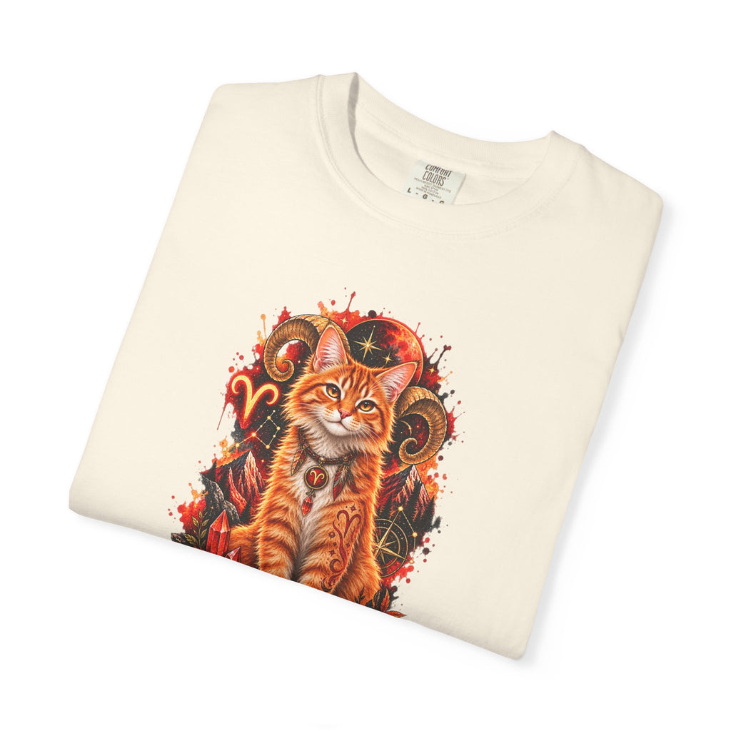 Aries Orange Tabby Cat Zodiac T-Shirt — Fiery Astrological Graphic Tee