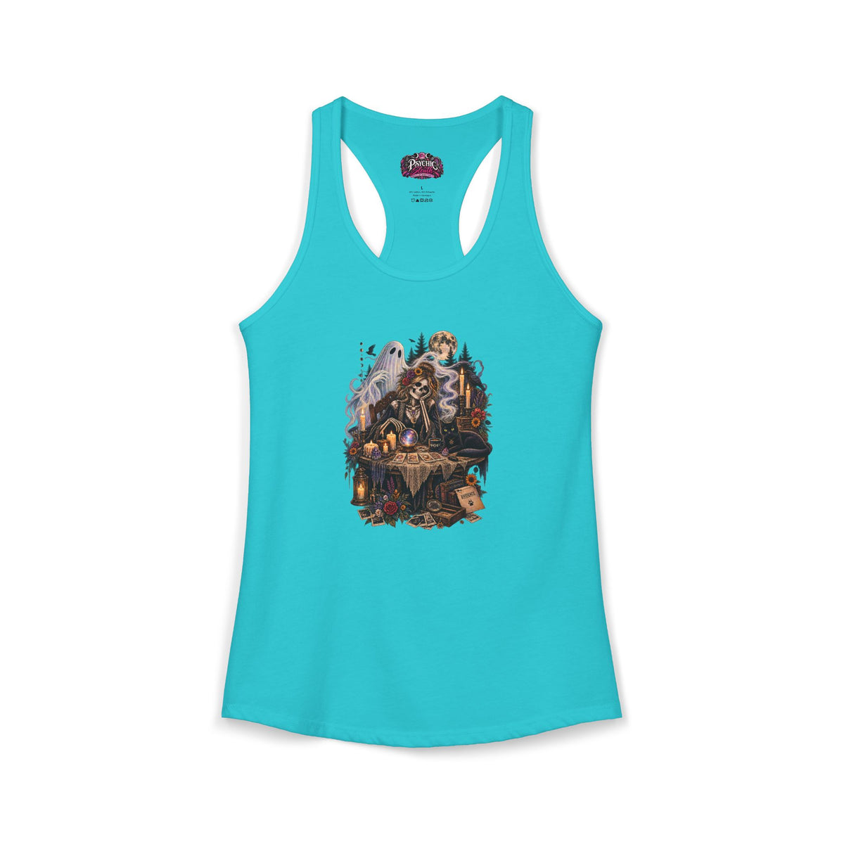 Ghost, Skeleton and Black Cat Read Tarot Cards Tank