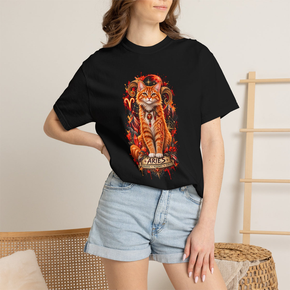 Aries Orange Tabby Cat Zodiac T-Shirt — Fiery Astrological Graphic Tee