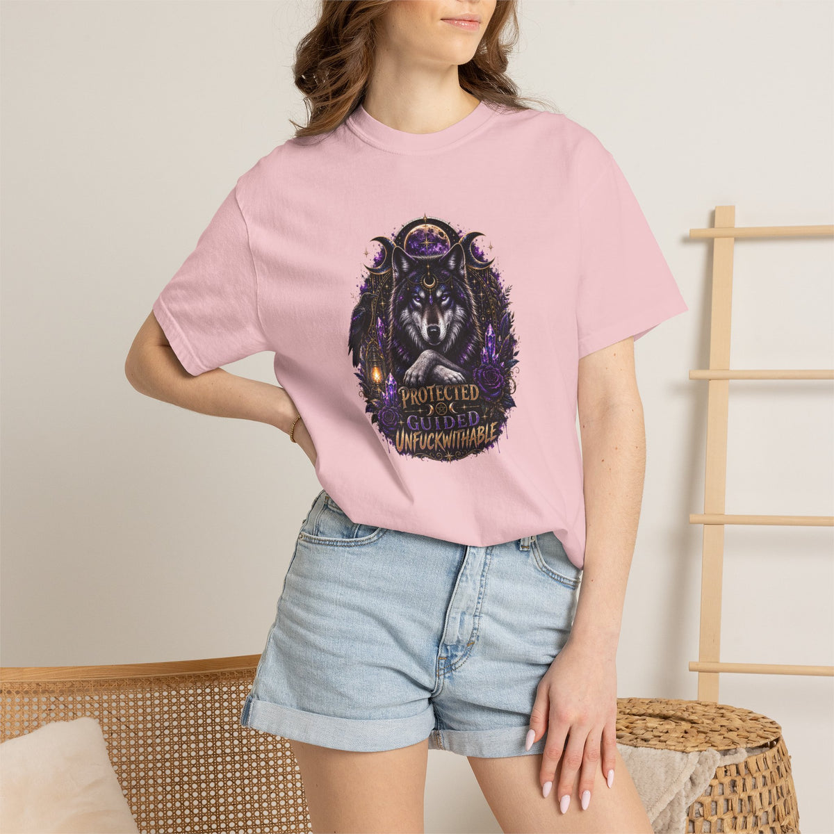 Protector Wolf T-Shirt — "Protected, Guided, Unfuckwithable" Spiritual Graphic Tee