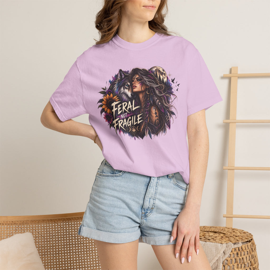 Feral Not Fragile Graphic T-Shirt — Wolf & Woman Nature Art Tee