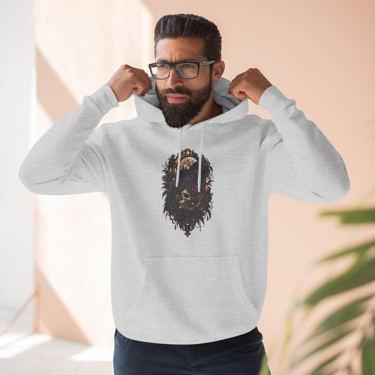 Raven Skull Graphic Hoodie — Gothic Fleece Pullover