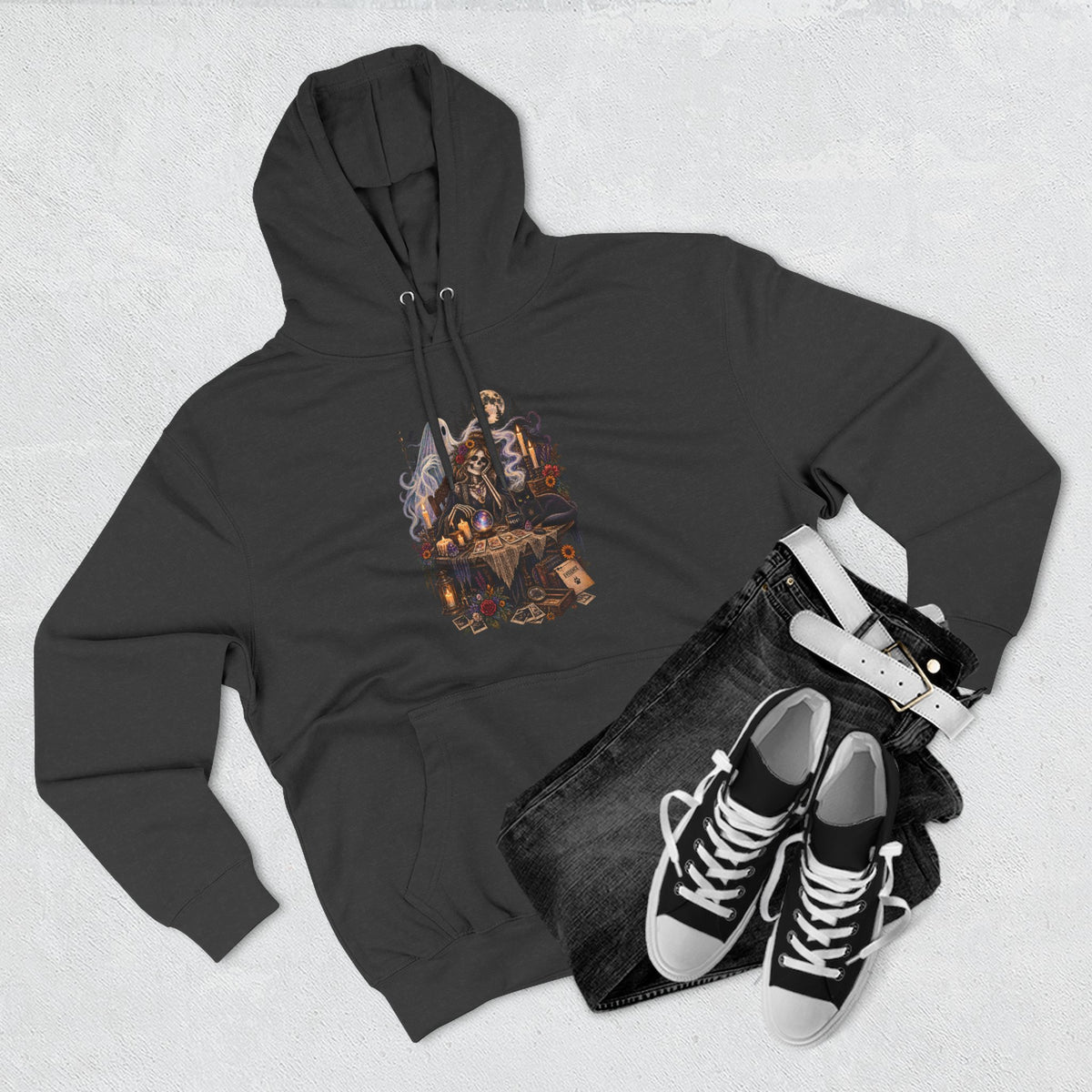 Skeleton, Cat and Ghost Tarot Seance- Paranormal Tees