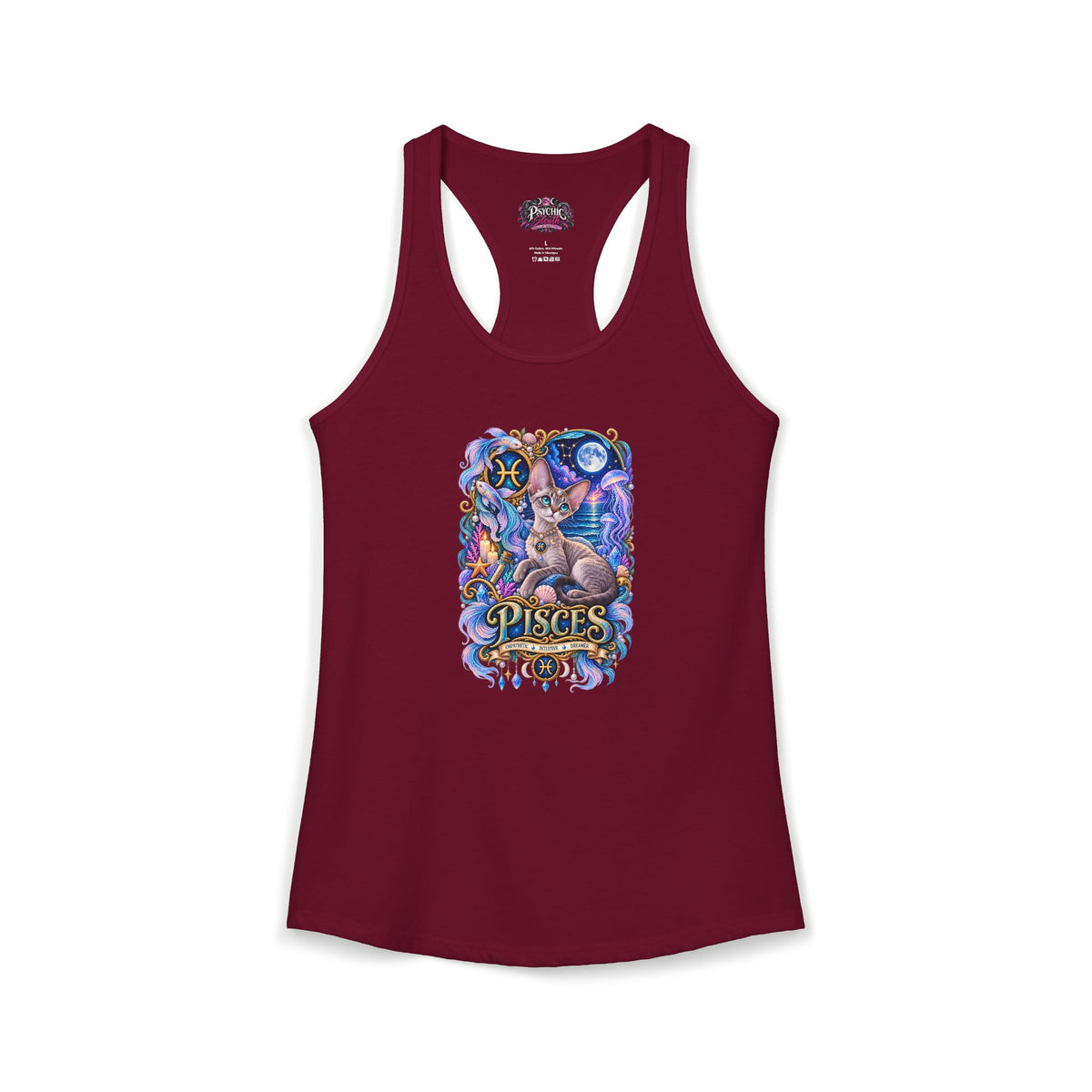 Pisces Devon Rex Cat Zodiac Tank- Celestial Astrology Cat Lover Tank