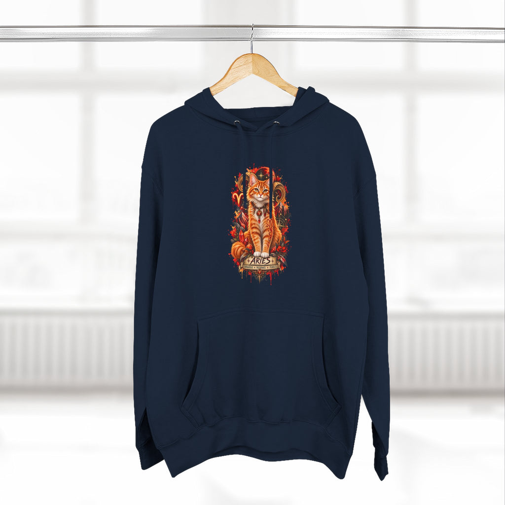 Aries Tabby Cat Zodiac Hoodie — Zodiac Constellation Graphic Fleece Pullover