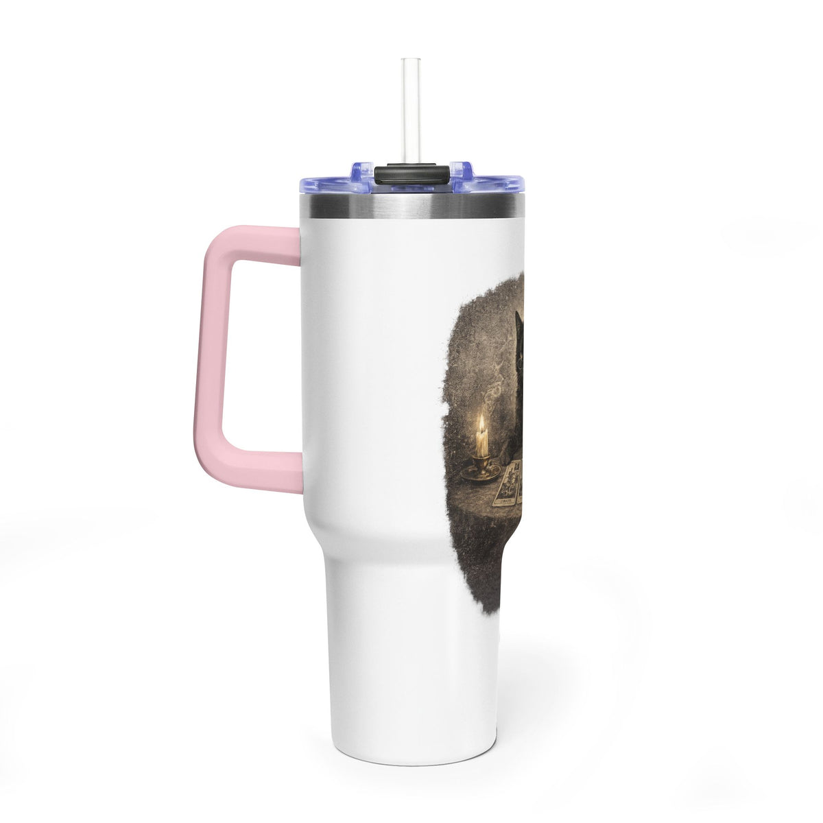40oz Black Cat Tarot Tumbler — Witchy Tarot Coffee Travel Mug