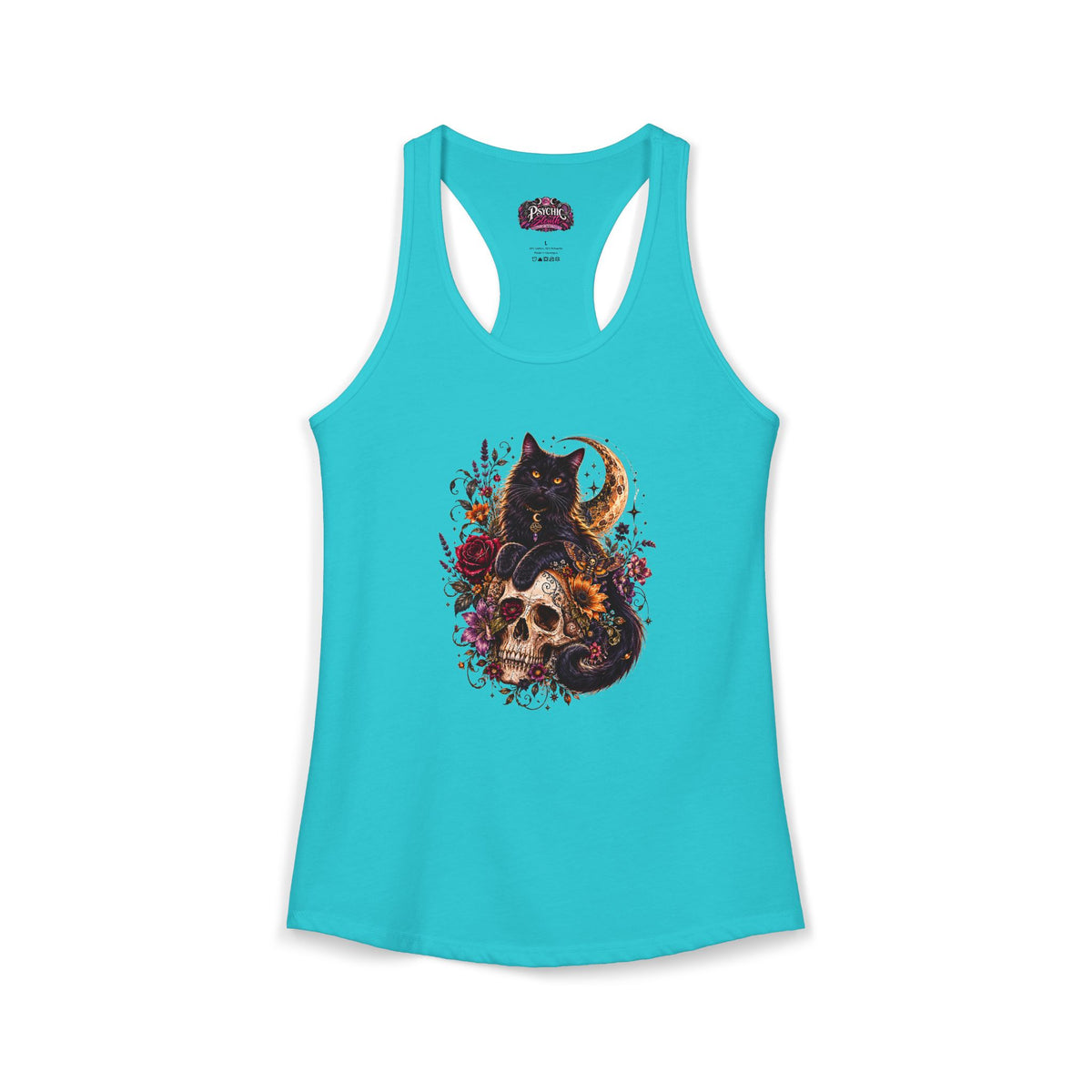 Black Cat and Floral Skeleton Gothic Tank