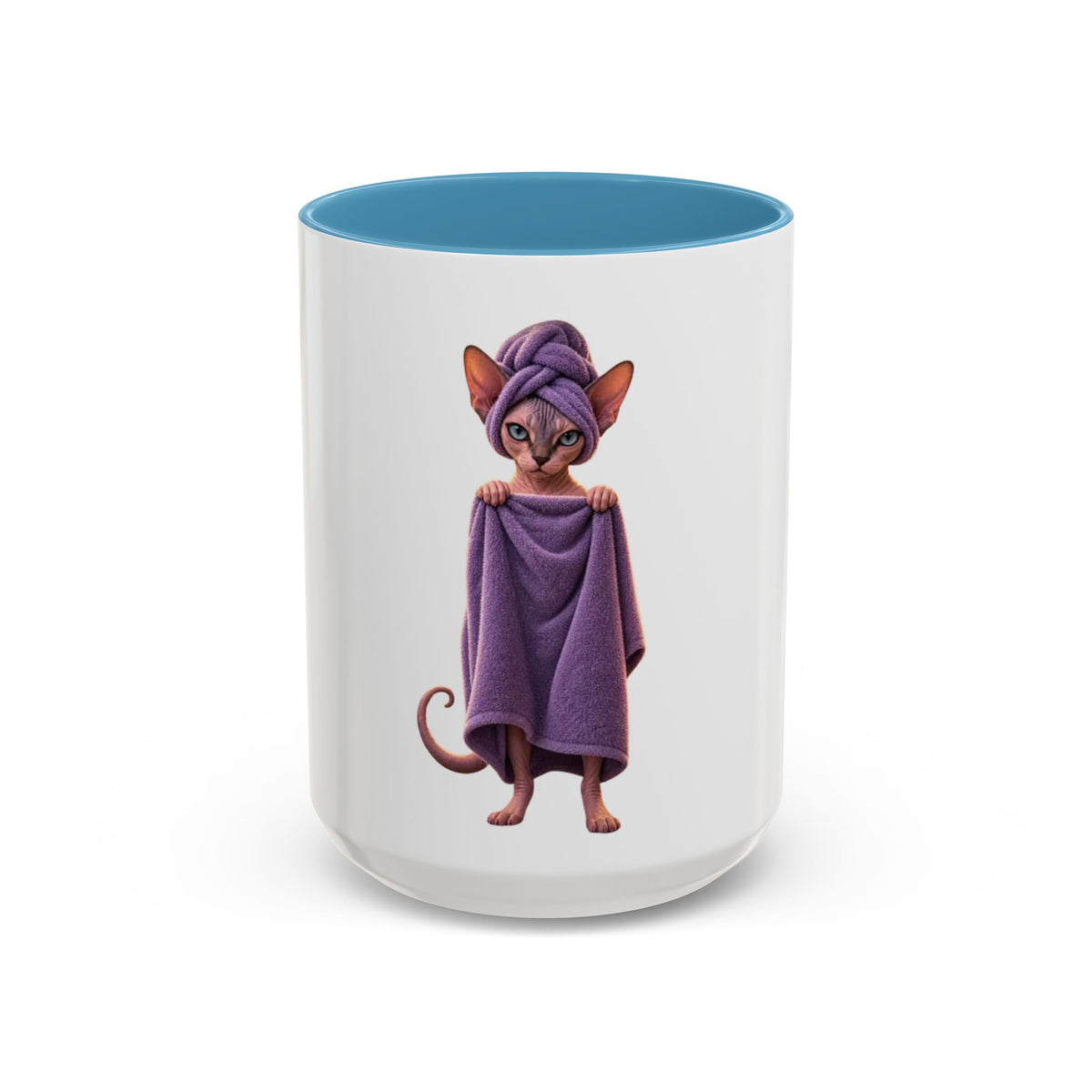 Sphynx Cat in Purple Towel Accent Coffee Mug (11/15 oz)