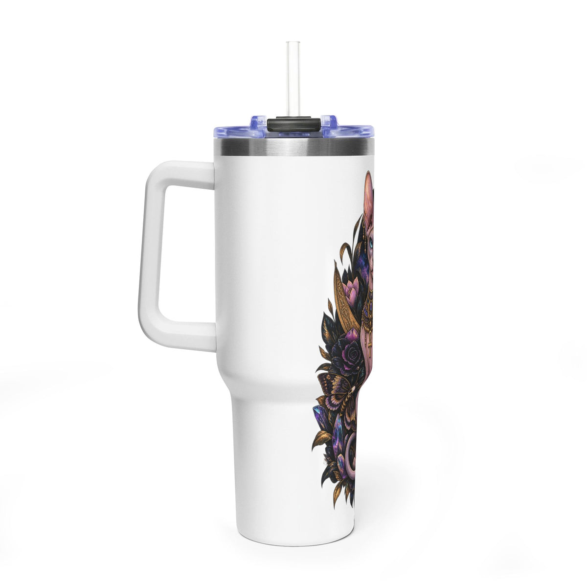 40oz Sphynx Cat Tumbler — Mystical Moon Vacuum Insulated Travel Mug