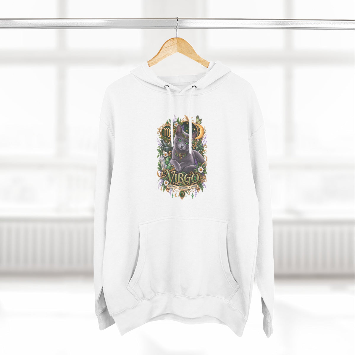 Virgo Russian Blue Cat Zodiac Hoodie — Astrological Virgo Horoscope Pullover