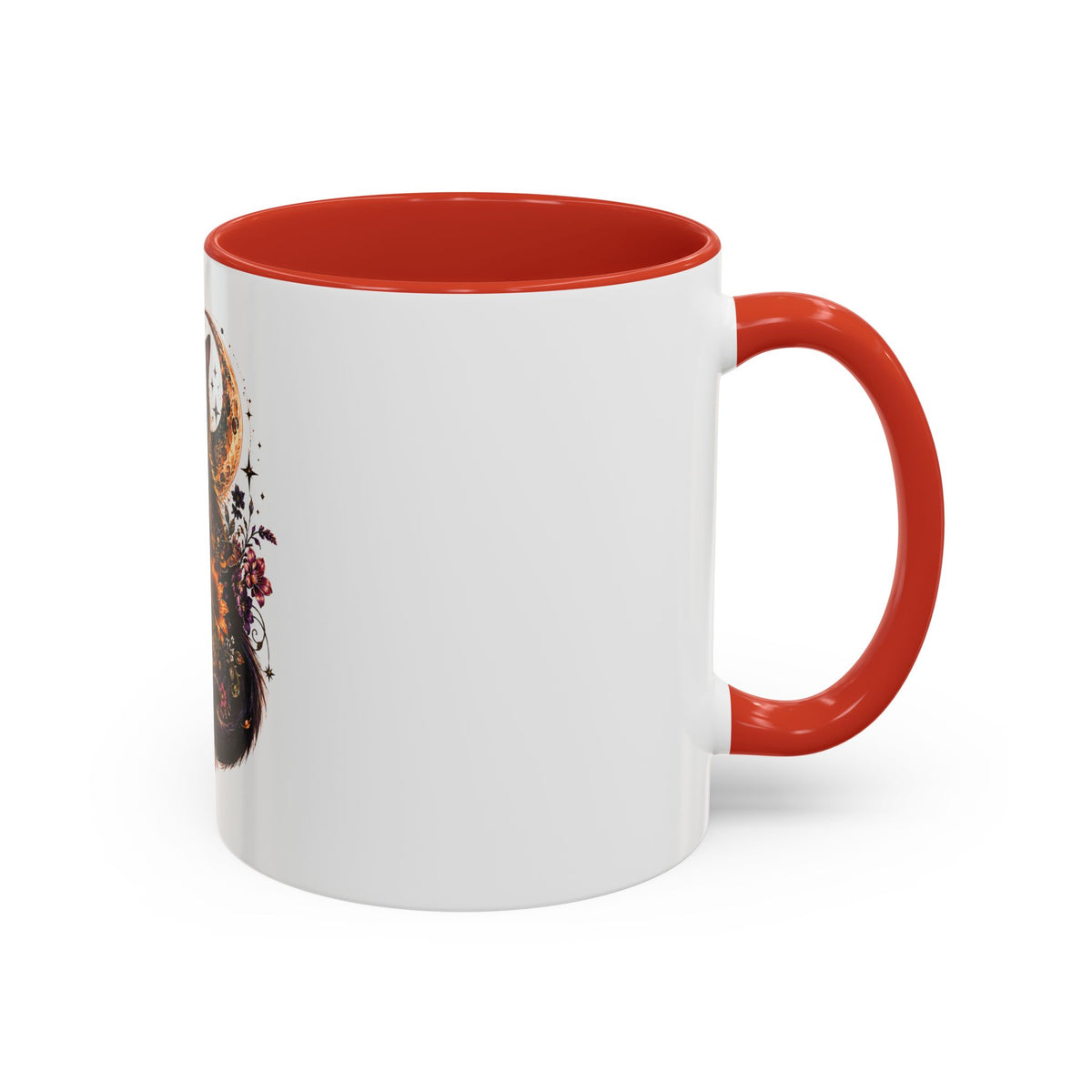 Cat & Skull Accent Coffee Mug — Gothic Black Cat Art Coffee Cup (11/15oz)