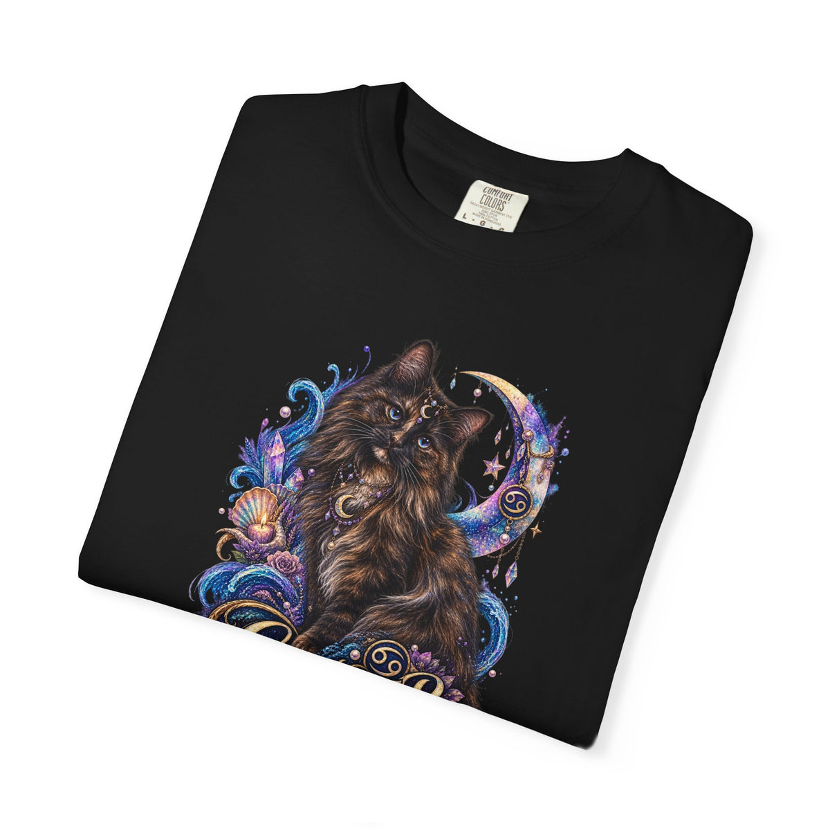 Cancer Zodiac T‑Shirt — Mystical Tortoiseshell   Cat Horoscope Design