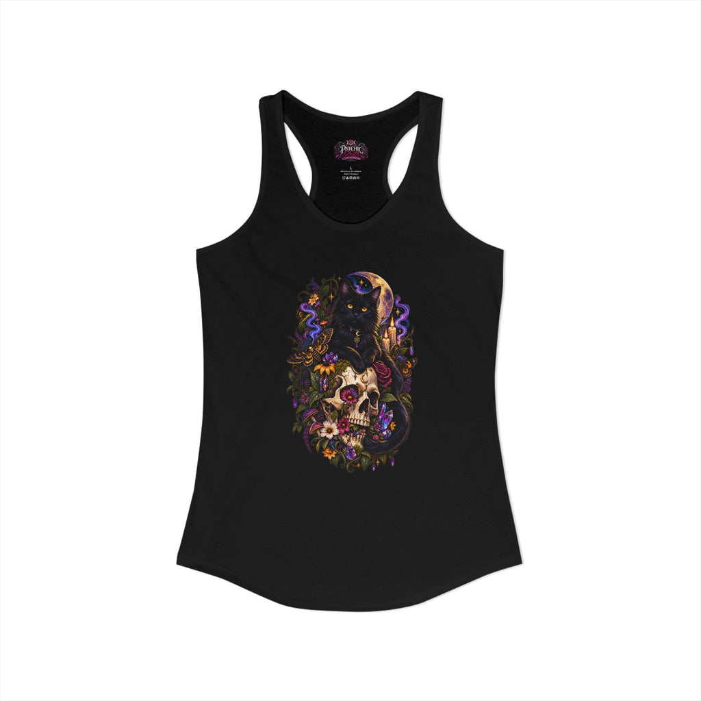Gothic Black Cat Floral Skeleton Tank