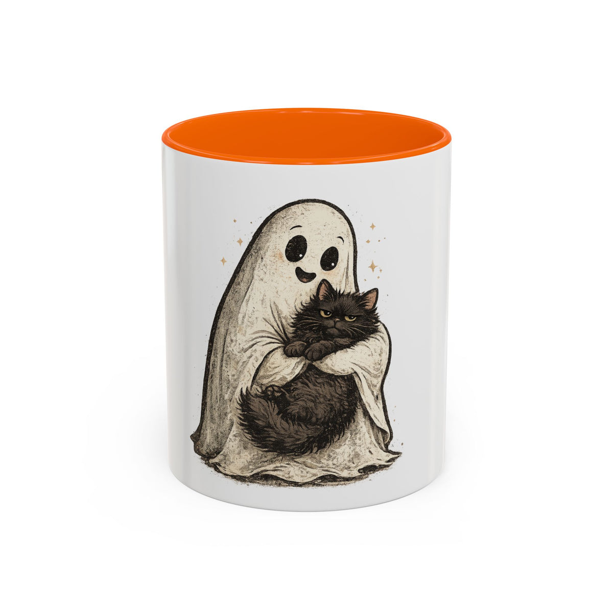 Ghost Hug Mug — Cute Ghost Holding Black Cat Accent Coffee Mug (11/15oz)