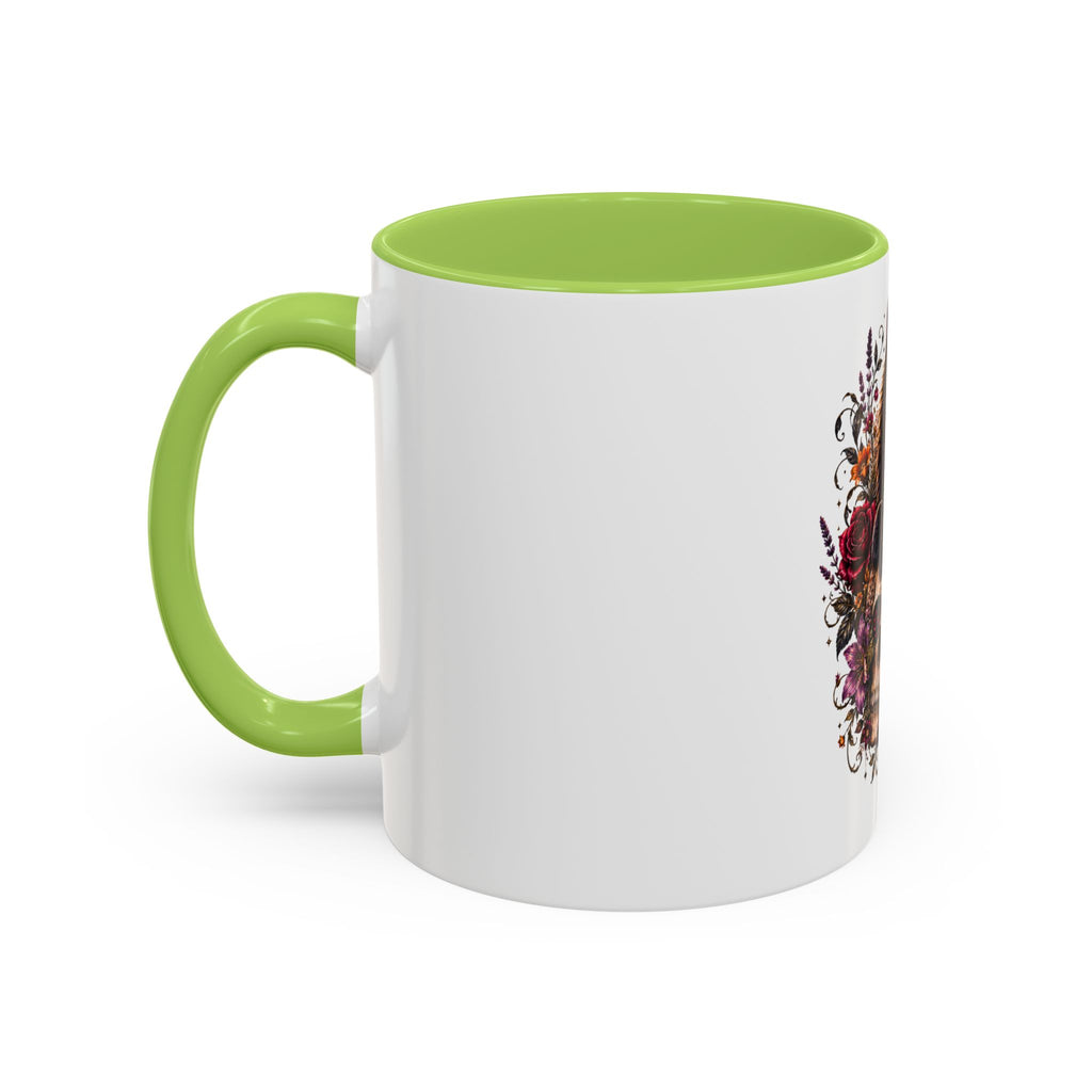 Cat & Skull Accent Coffee Mug — Gothic Black Cat Art Coffee Cup (11/15oz)