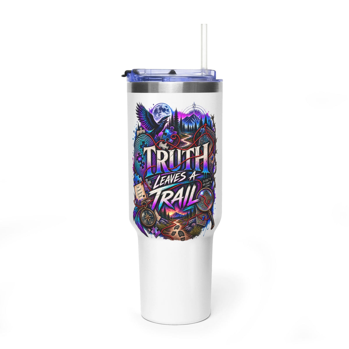 40oz Vacuum Tumbler – “Truth Leaves a Trail” Adventure Insulated Travel Mug