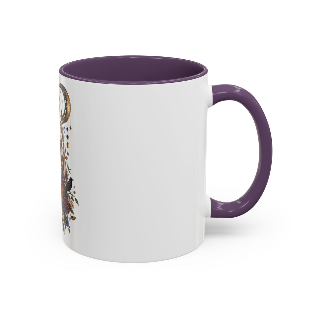 Skull & Moon Floral Coffee Mug — Gothic Botanical Accent Mug