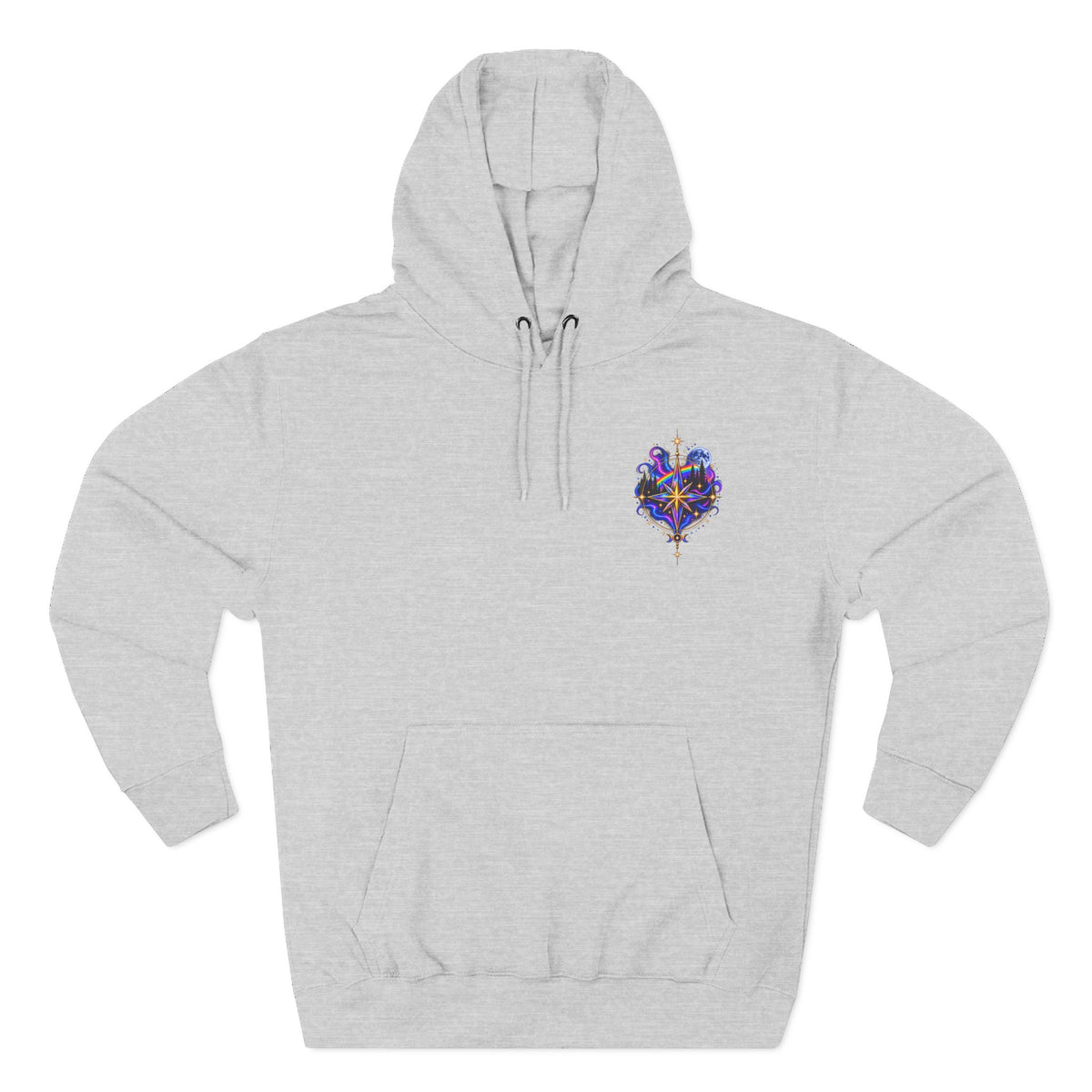 Guided by Light Bound toTruth Fleece Hoodie — Spiritual Galaxy Chest Emblem & Backscape Design