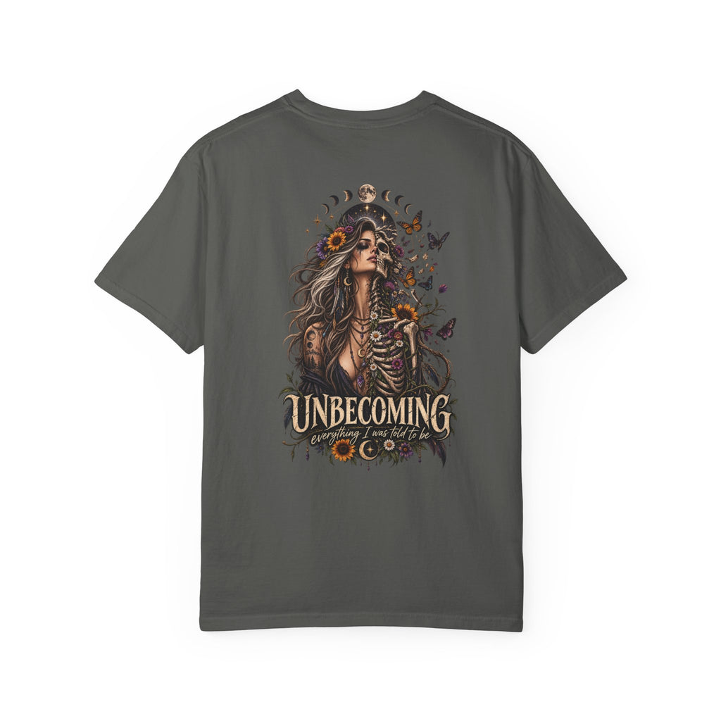 Unbecoming Gothic Moon T‑Shirt — Witchy Skeleton Art Tee