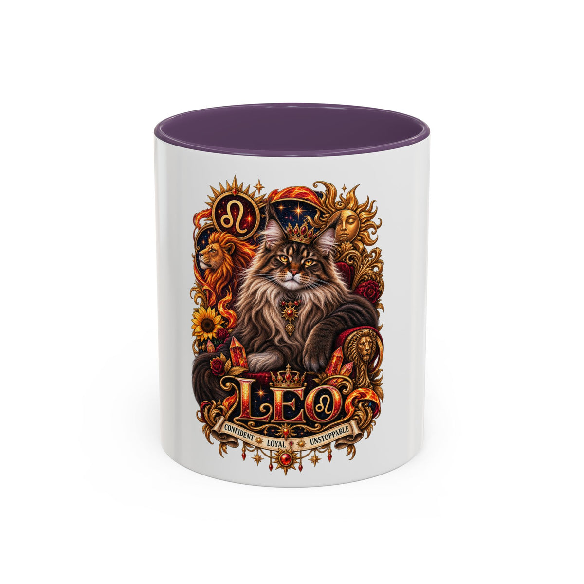 Leo Zodiac Cat Coffee Mug – Maine Coon Astrological Birthday Gift (11/15oz)