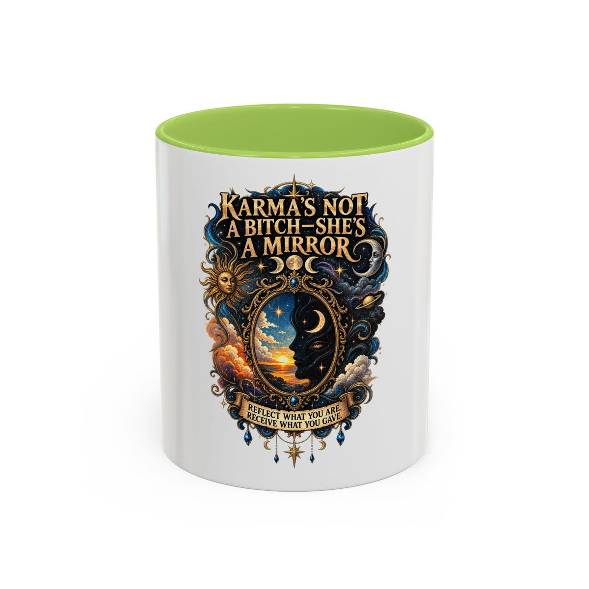 Coffee Mug — "Karma's Not a Bitch — She's a Mirror" Accent Ceramic Mug (11/15oz)