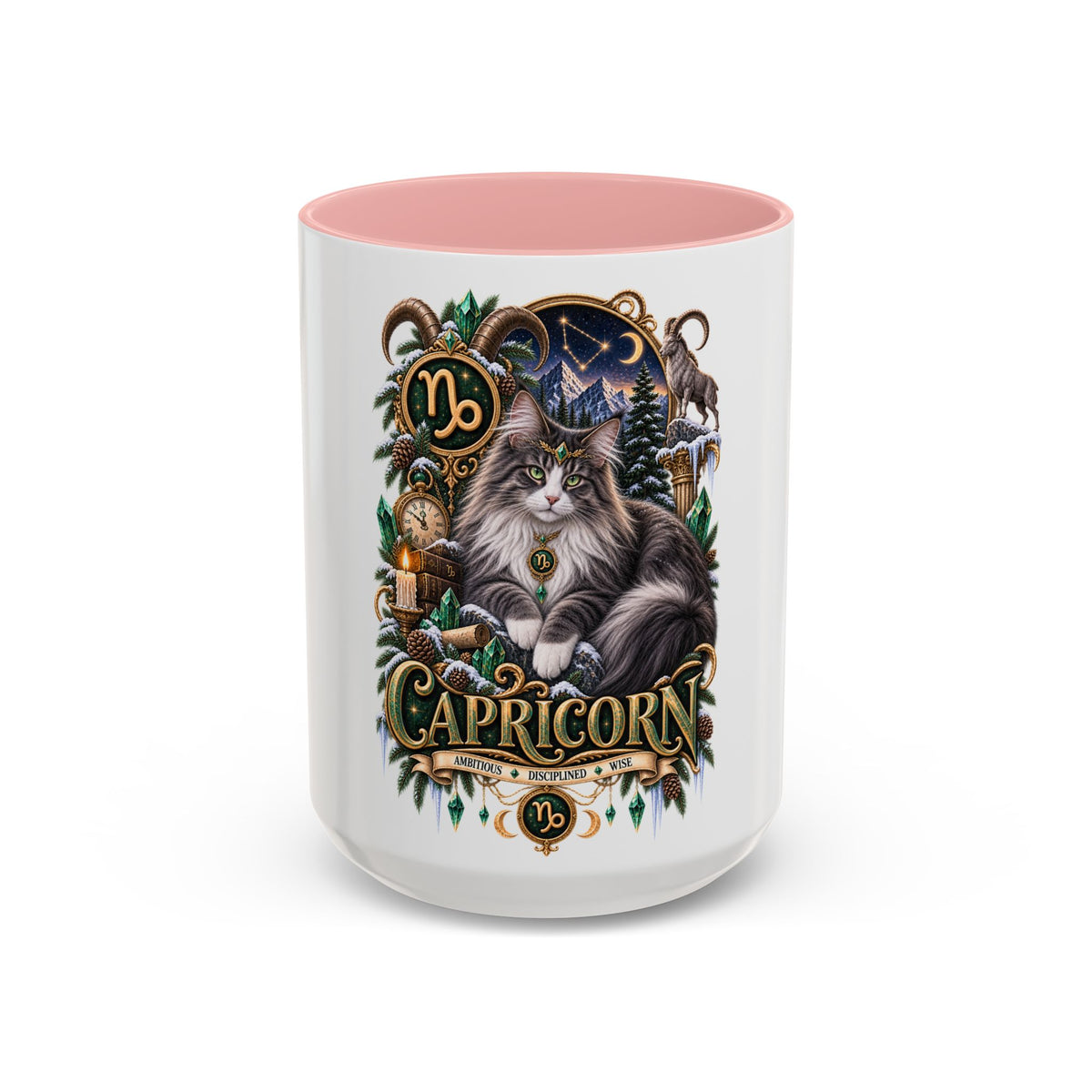 Capricorn Norwegian Forest Zodiac Cat Accent Coffee Mug – Astrology Cat Gift (11/15 oz)