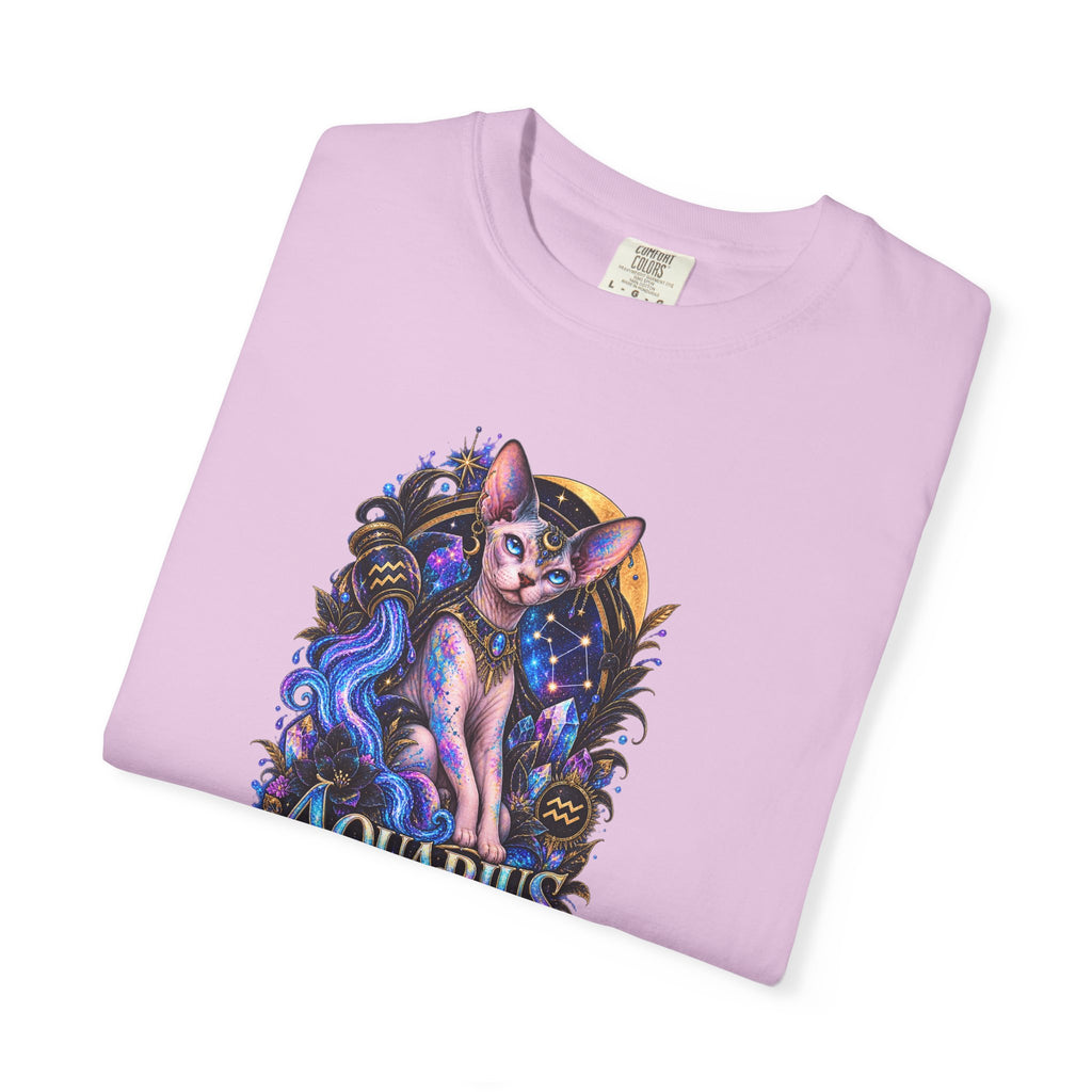 Aquarius Sphynx Cat Zodiac Tee- Celestial Astrology cat lover T-shirt
