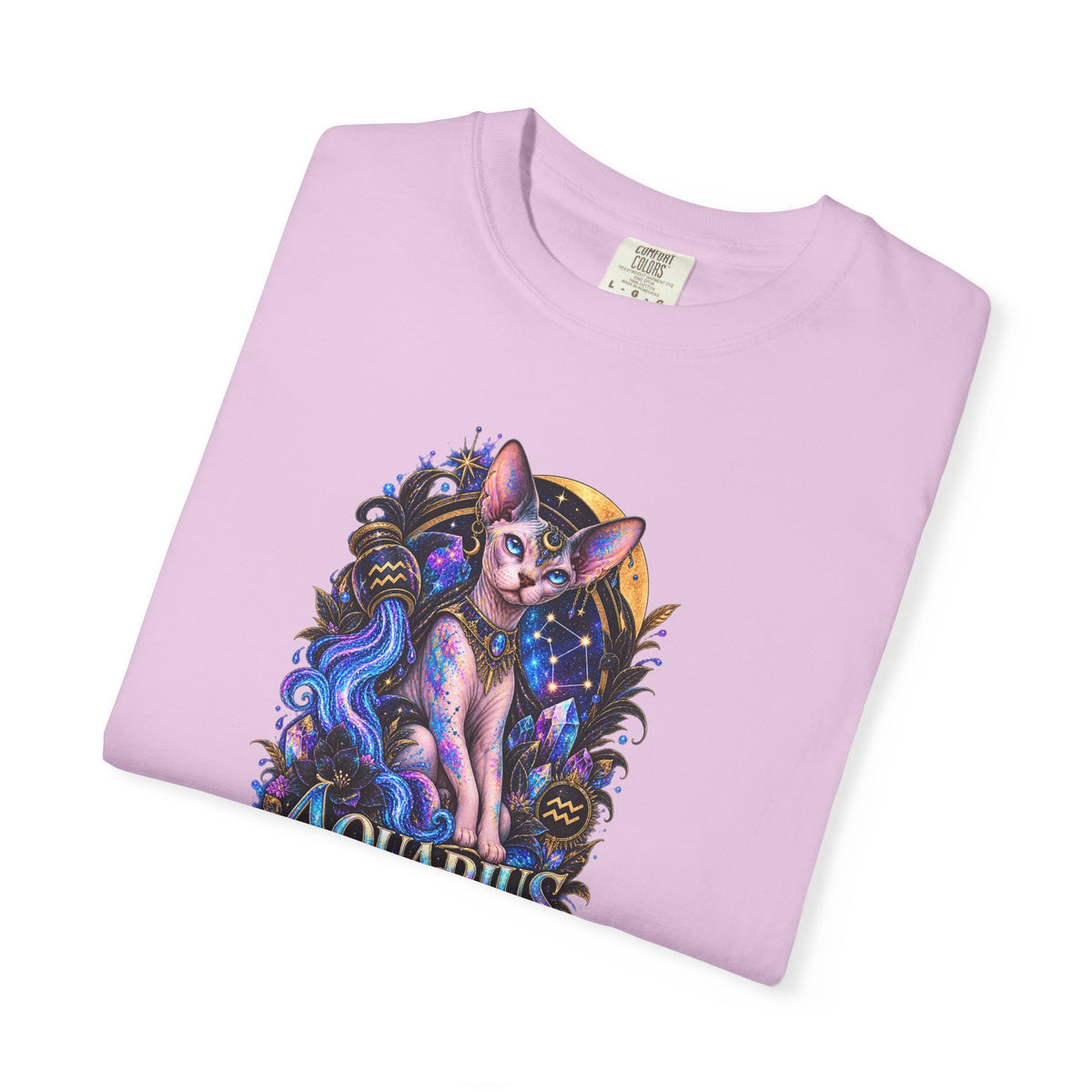 Aquarius Sphynx Cat Zodiac Tee- Celestial Astrology cat lover T-shirt