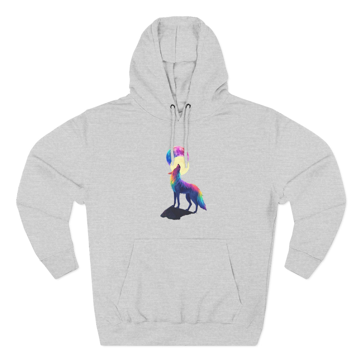 Rainbow Wolf Silhouette Hoodie | Colorful Moon Graphic