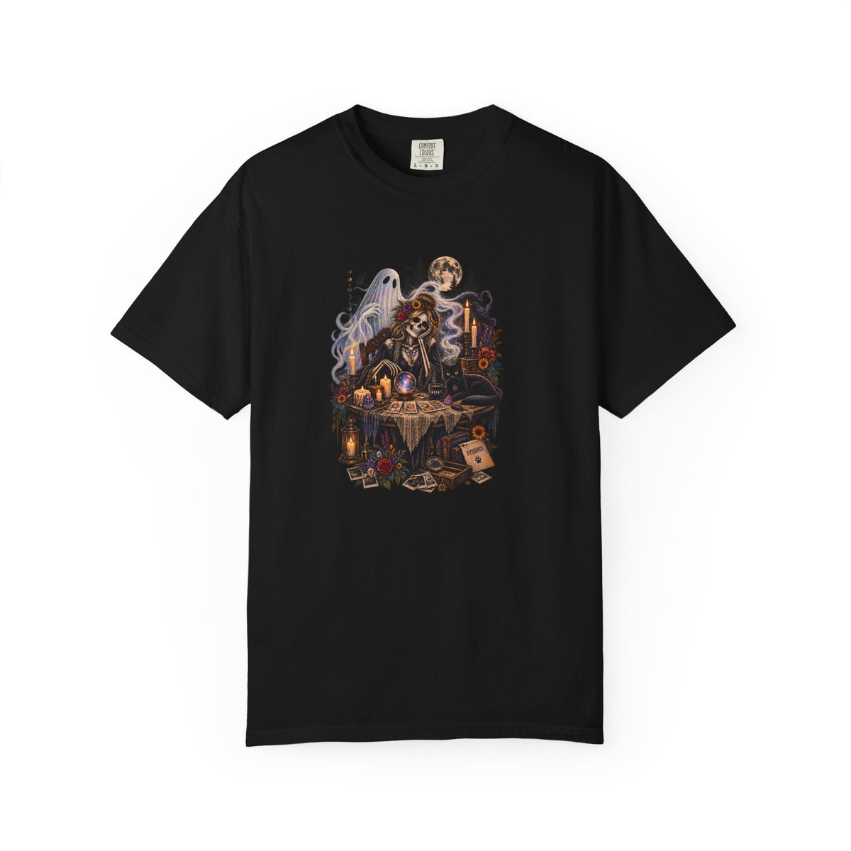 Tarot Seance Skeleton, Black Cat & Ghost Graphic Tee