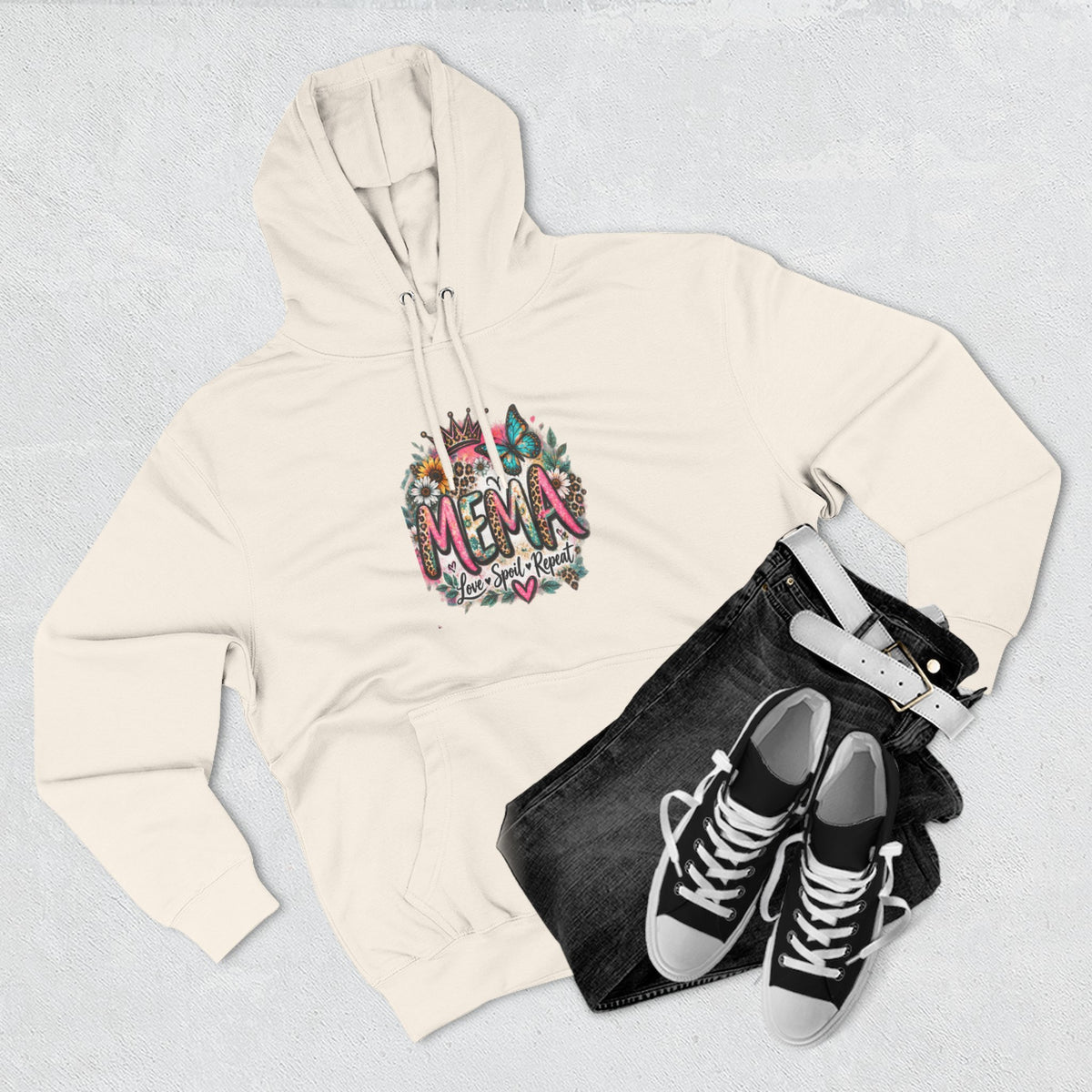 Mema Floral Hoodie — Cozy Fleece Pullover with Sunflower & Succulent Design