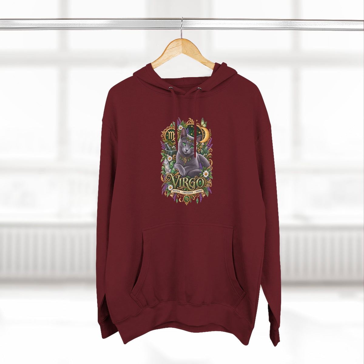Virgo Russian Blue Cat Zodiac Hoodie — Astrological Virgo Horoscope Pullover