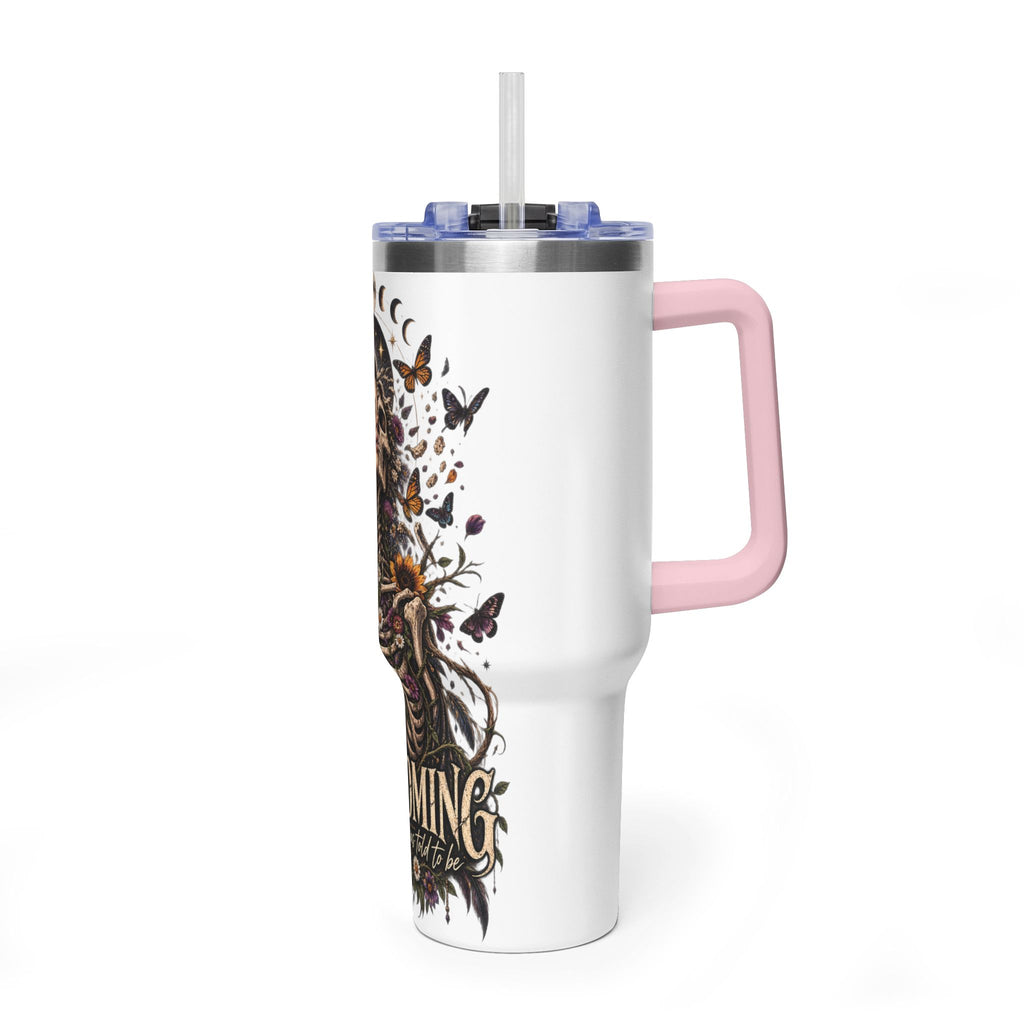 40oz Half human half skeleton Floral butterfly — "Unbecoming" Insulated Travel Cup
