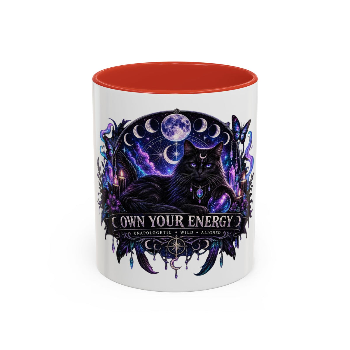 Own Your Energy Black Cat Coffee Mug – Spiritual Moon Phase Tea Cup