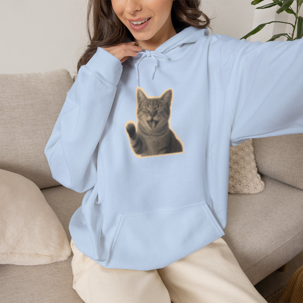 Laughing Meme Cat Hoodie – Adorable Grey Kitten Graphic Sweatshirt