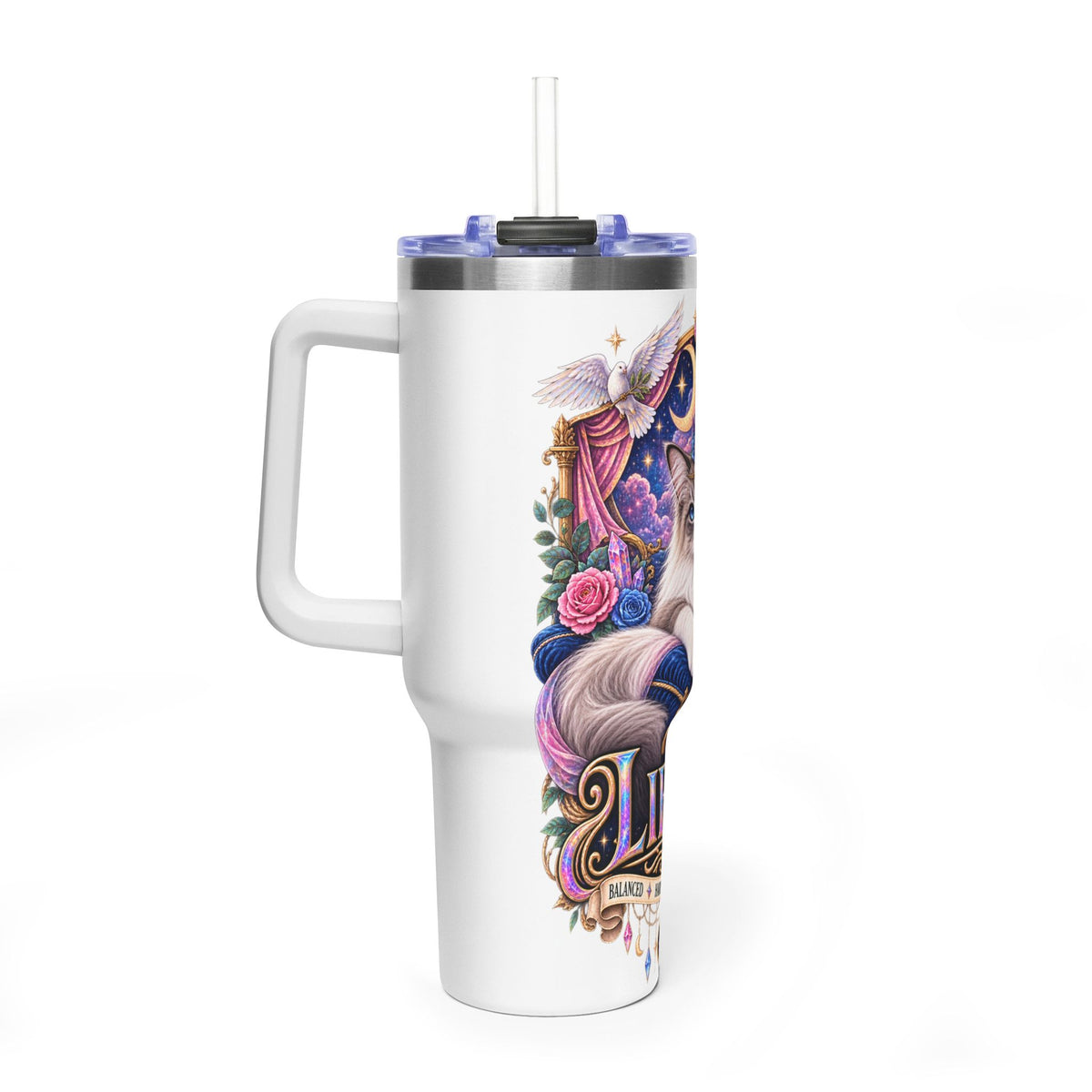 Libra Persian Cat 40oz Vacuum Tumbler — Zodiac Thermal Travel Mug