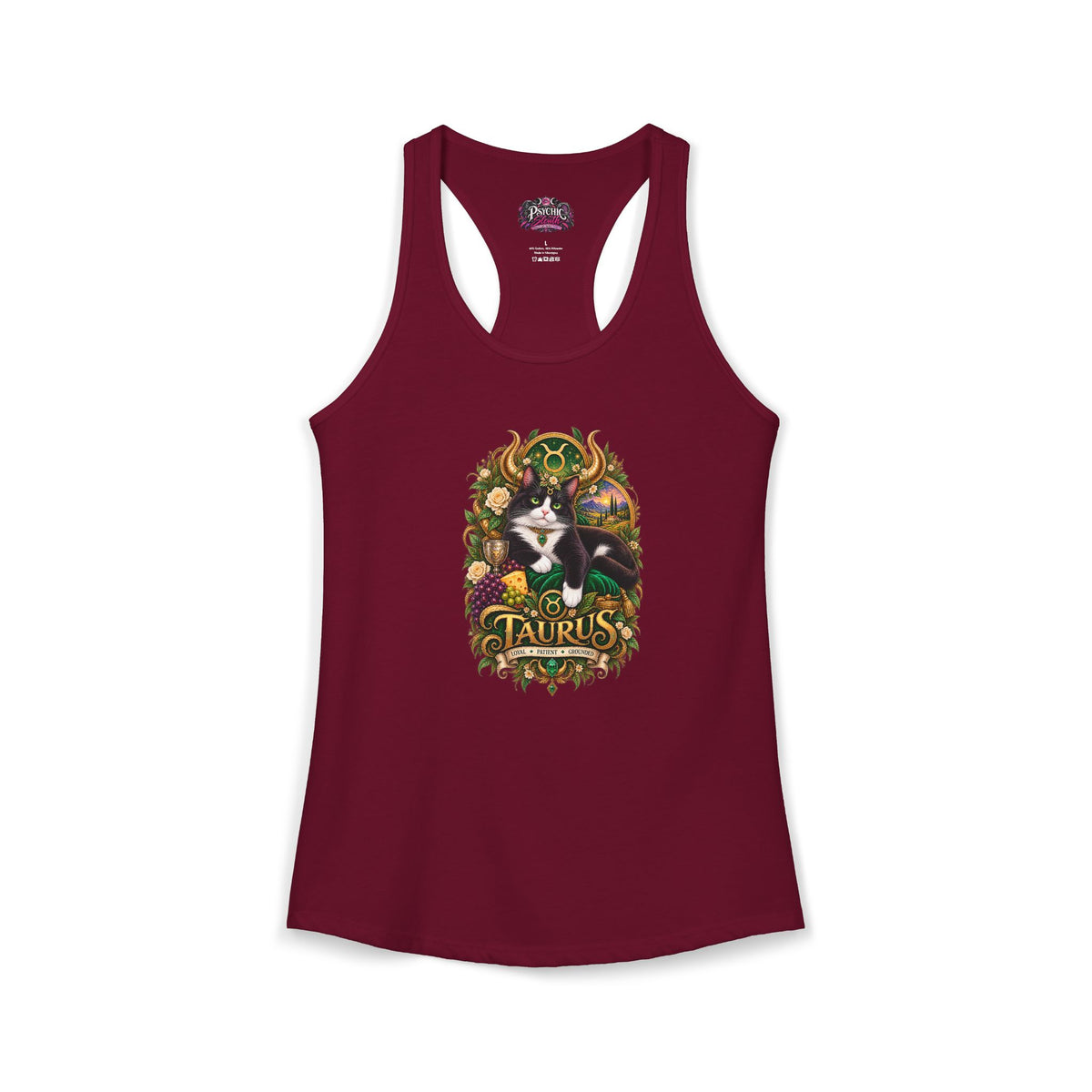 Taurus Tuxedo Cat Zodiac Tank- Celestial Astrology Cat Lover Tank