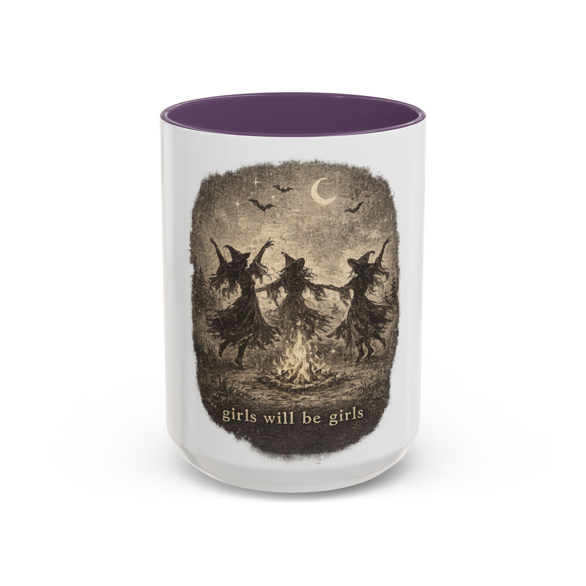 Witch Circle Coffee Mug — "Girls Will Be Girls" Vintage Halloween Accent Mug