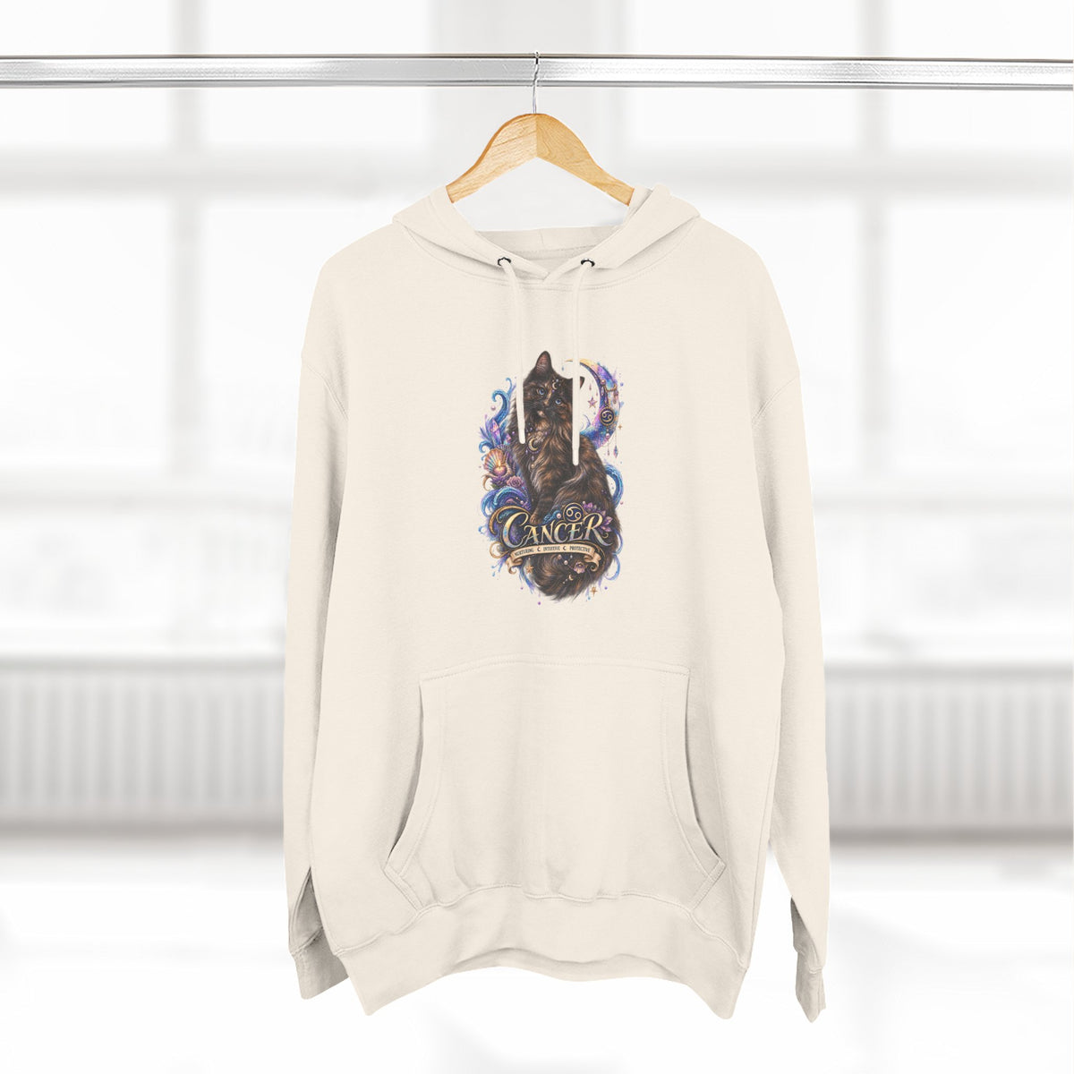 Cancer Tortoiseshell Cat Zodiac Hoodie — Zodiac Cat Graphic Fleece Pullover