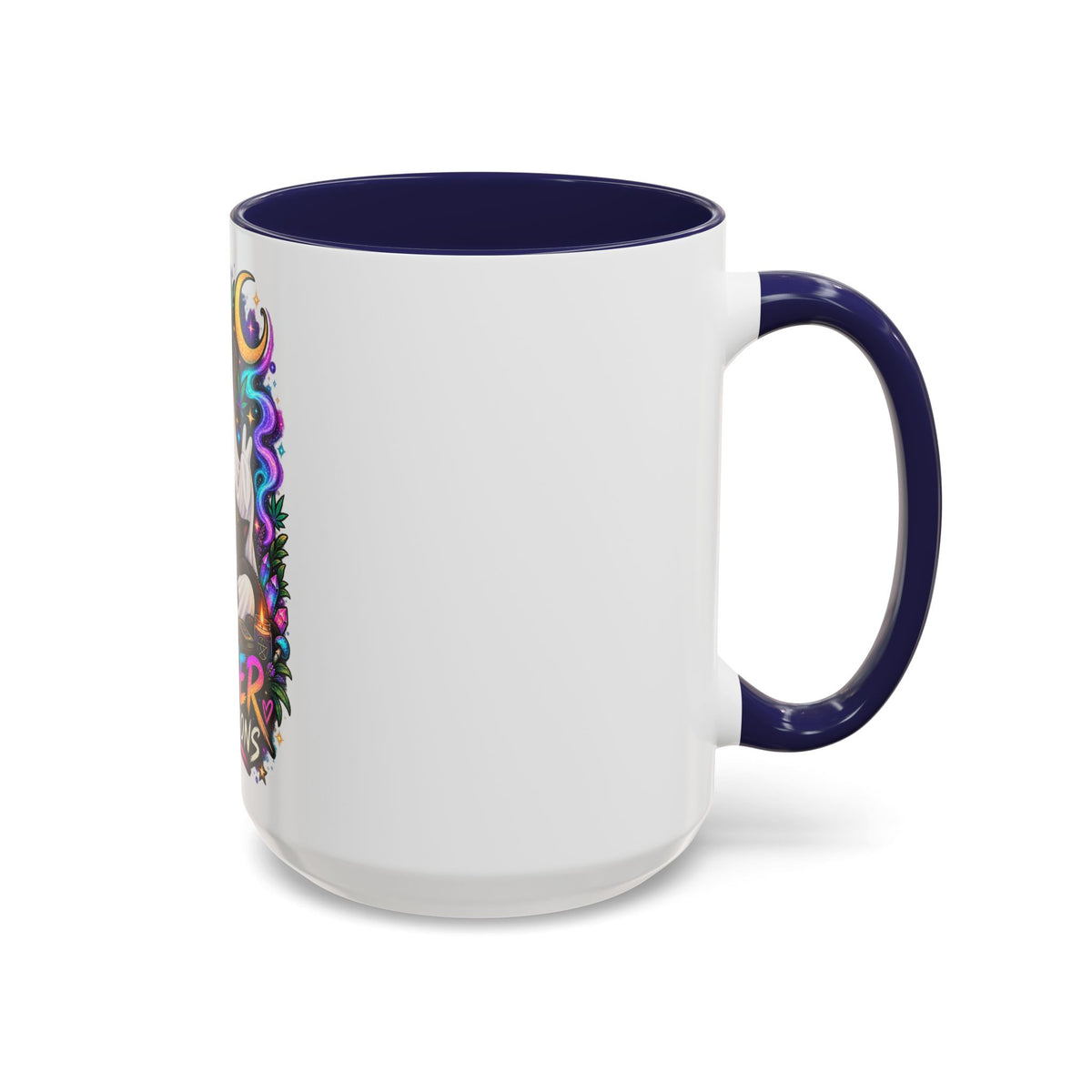 Higher Vibrations Coffee Mug — Cute Ghost & Cat Accent Mug (11/15 oz)