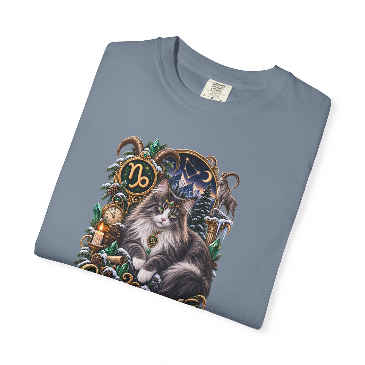 Capricorn Zodiac Norwegian Mountain Cat T-Shirt — Astrological Horoscope Tee
