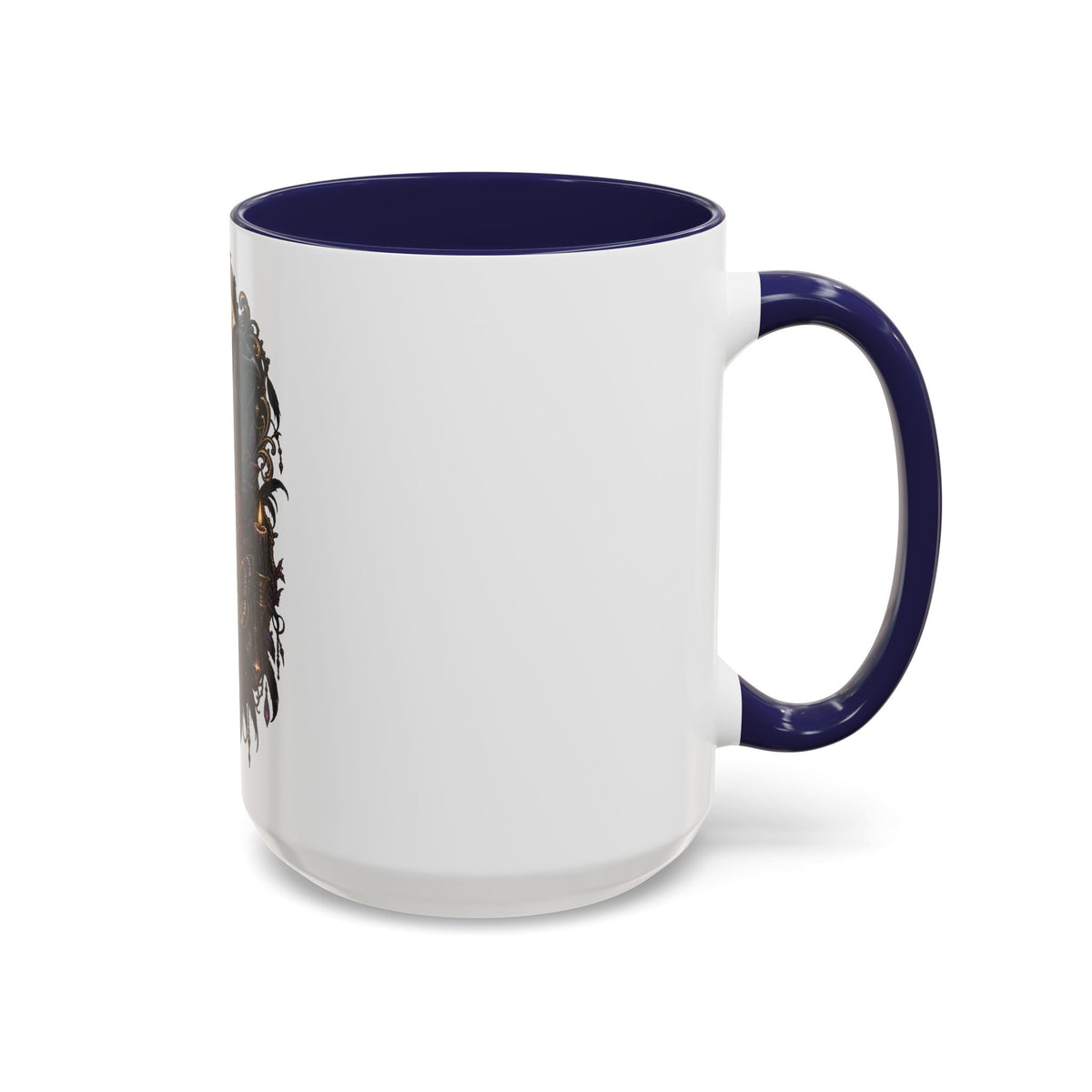 Gothic Raven & Skull Accent Coffee Mug — Dark Floral Occult Tea Cup