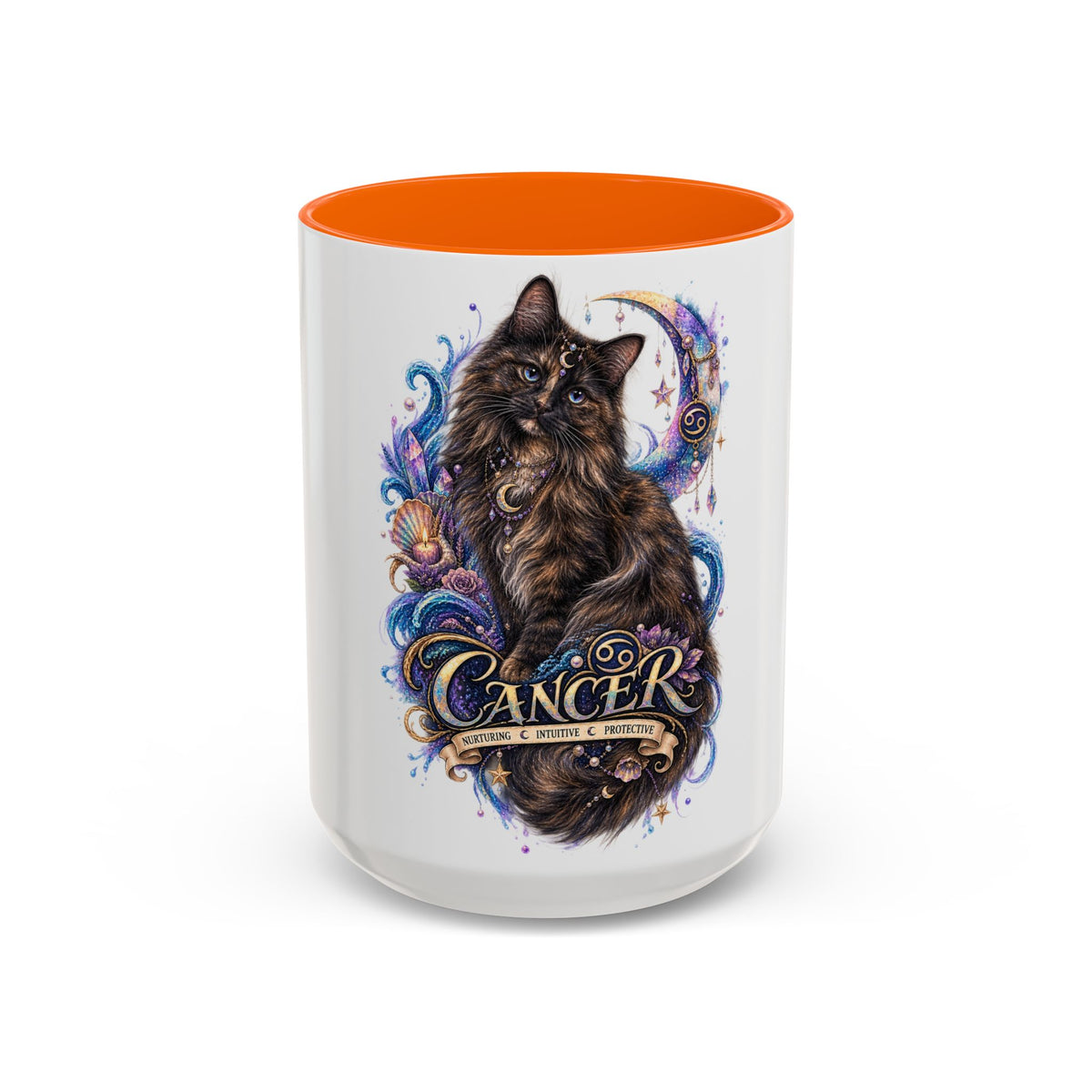 Cancer Zodiac Tortoiseshell Cat Accent Coffee Mug – Astrological Cat Lover Gift (11/15oz)