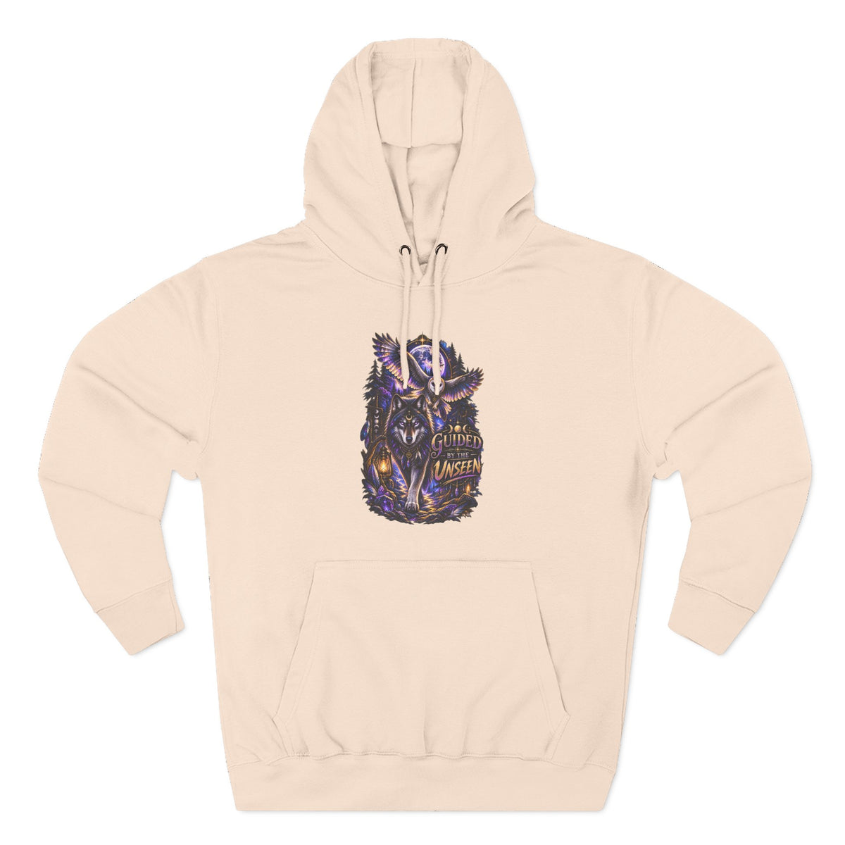 Witchy Owl and Wolf Fleece Hoodie - Mystical Night Forest Graphic- Guided by the Unseen