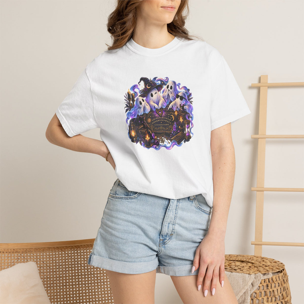 Halloween Ghost Crew T-Shirt — Spooky Night Pumpkin & Bats Graphic Tee
